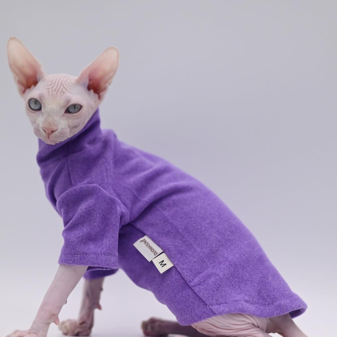 DUOMASUMI Sphynx Cat Clothes Self-Heating Warm Thermal Underwear for Hairless Cats, Kittens and Small Dogs (Black-L)