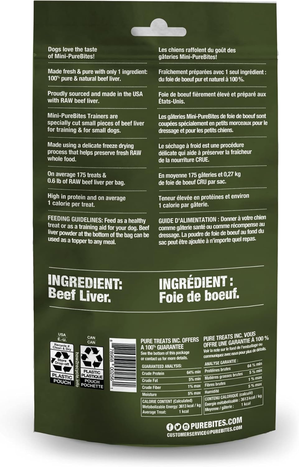 PureBites Mini Freeze Dried Beef Dog Treats | Only 1 Ingredient | 85g