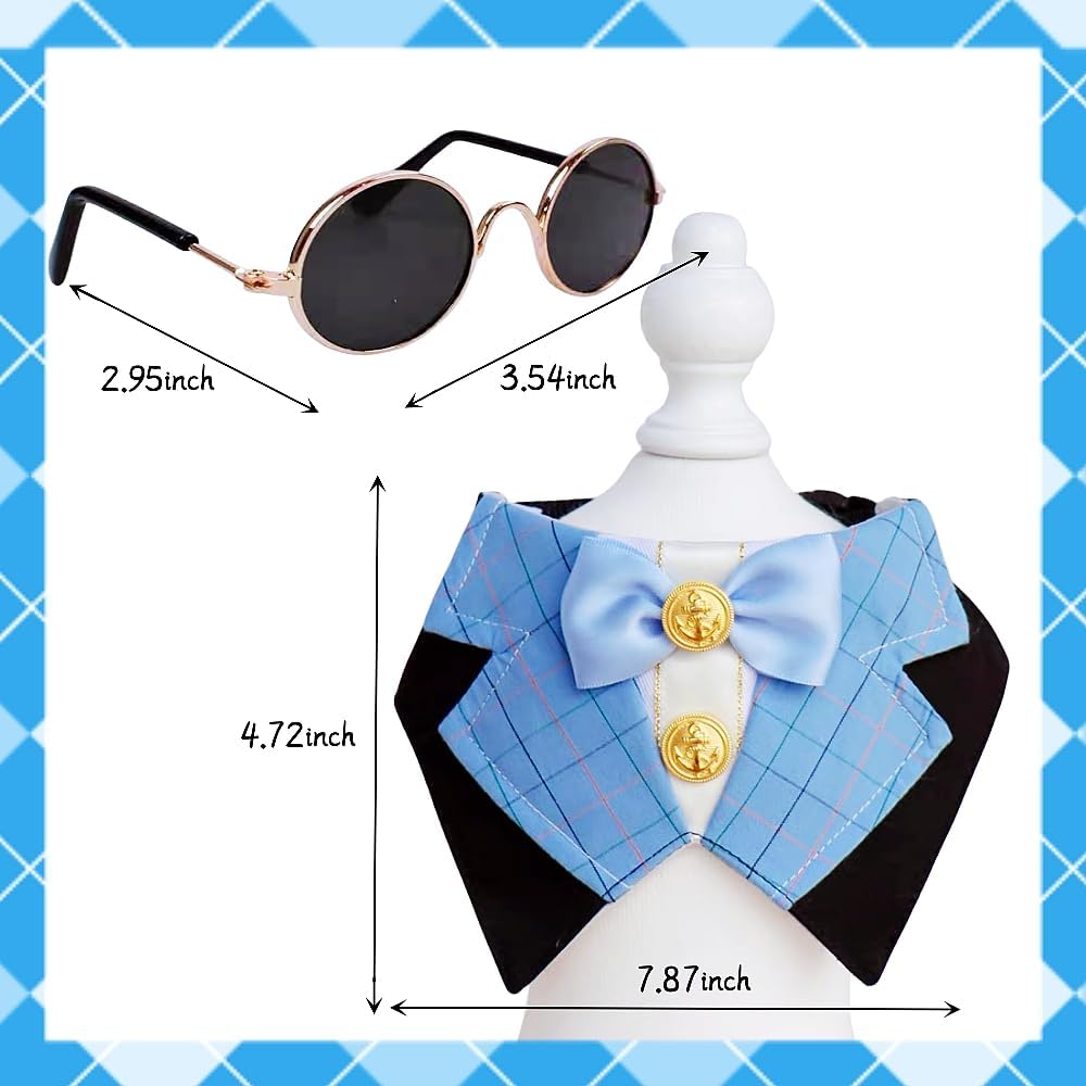 Dog Tuxedo Formal Cat Birthday Costume Cat Dog Formal Wedding Attire (Blue)