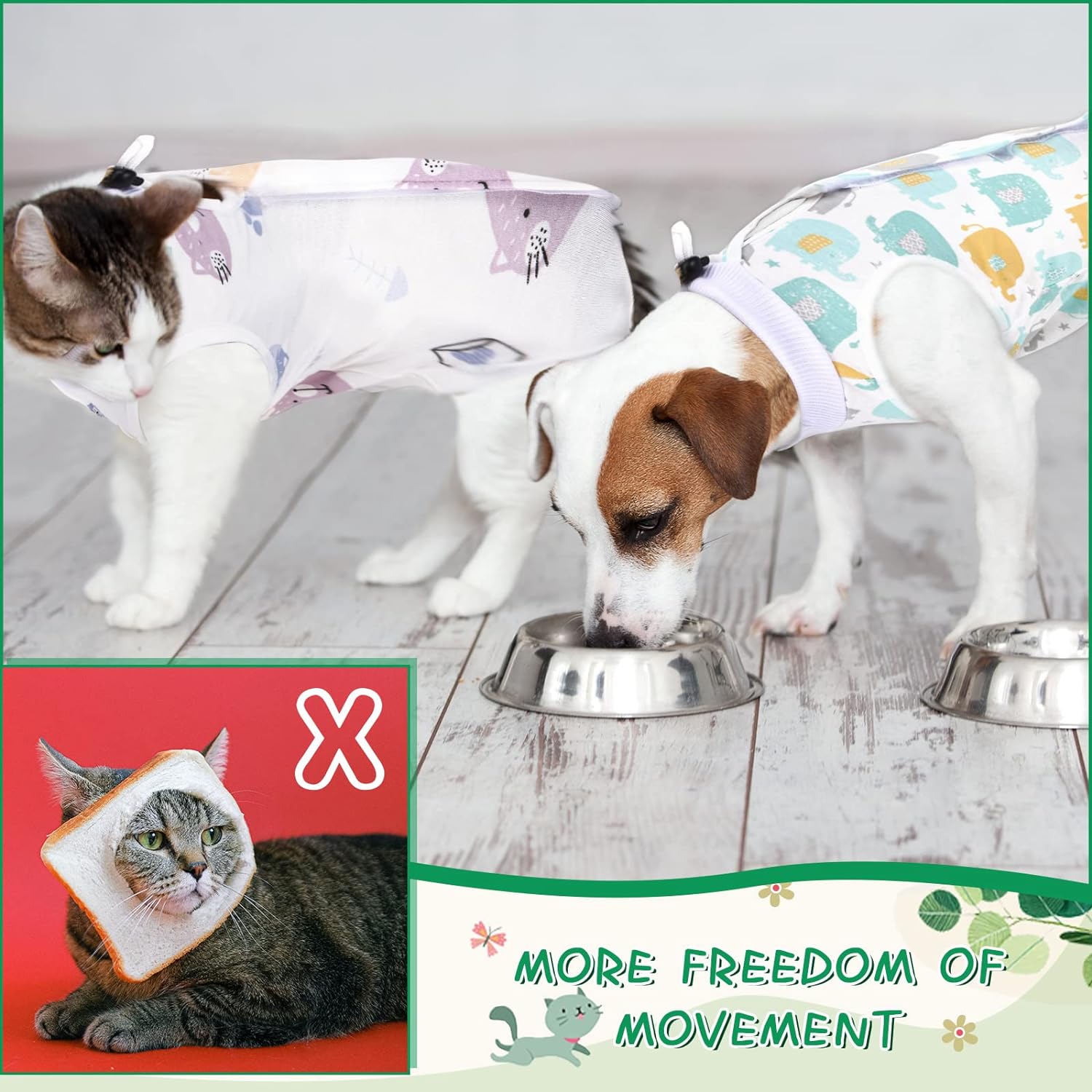 Nuanchu 3 Pieces Cat Recovery Suit Kitten Recovery Suit E-Collar Alternative for Cats and Dogs Abdominal Skin Anti Licking Pajama Clothes Sets(Cute Pattern,Large)
