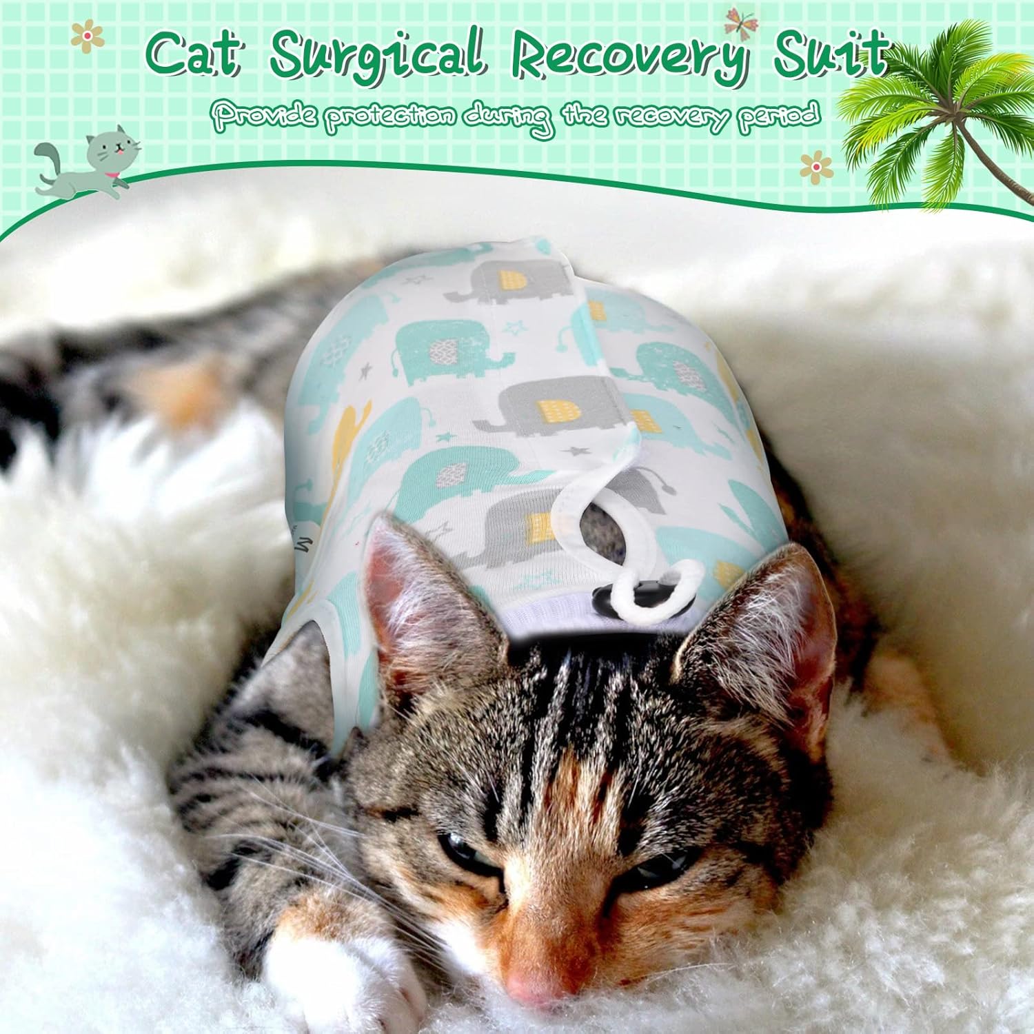 Nuanchu 3 Pieces Cat Recovery Suit Kitten Recovery Suit E-Collar Alternative for Cats and Dogs Abdominal Skin Anti Licking Pajama Clothes Sets(Cute Pattern,Large)