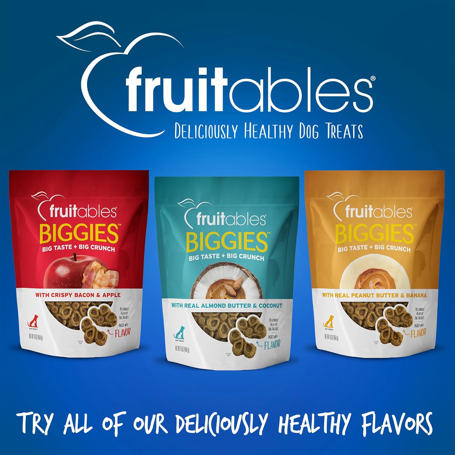 Fruitables Biggies Dog Biscuits – Crunchy Dog Biscuits Made with Pumpkin – Healthy Dog Treats Packed with Real Fruit Flavor – Free of Wheat, Corn and Soy – Pumpkin & Blueberry – 16 oz