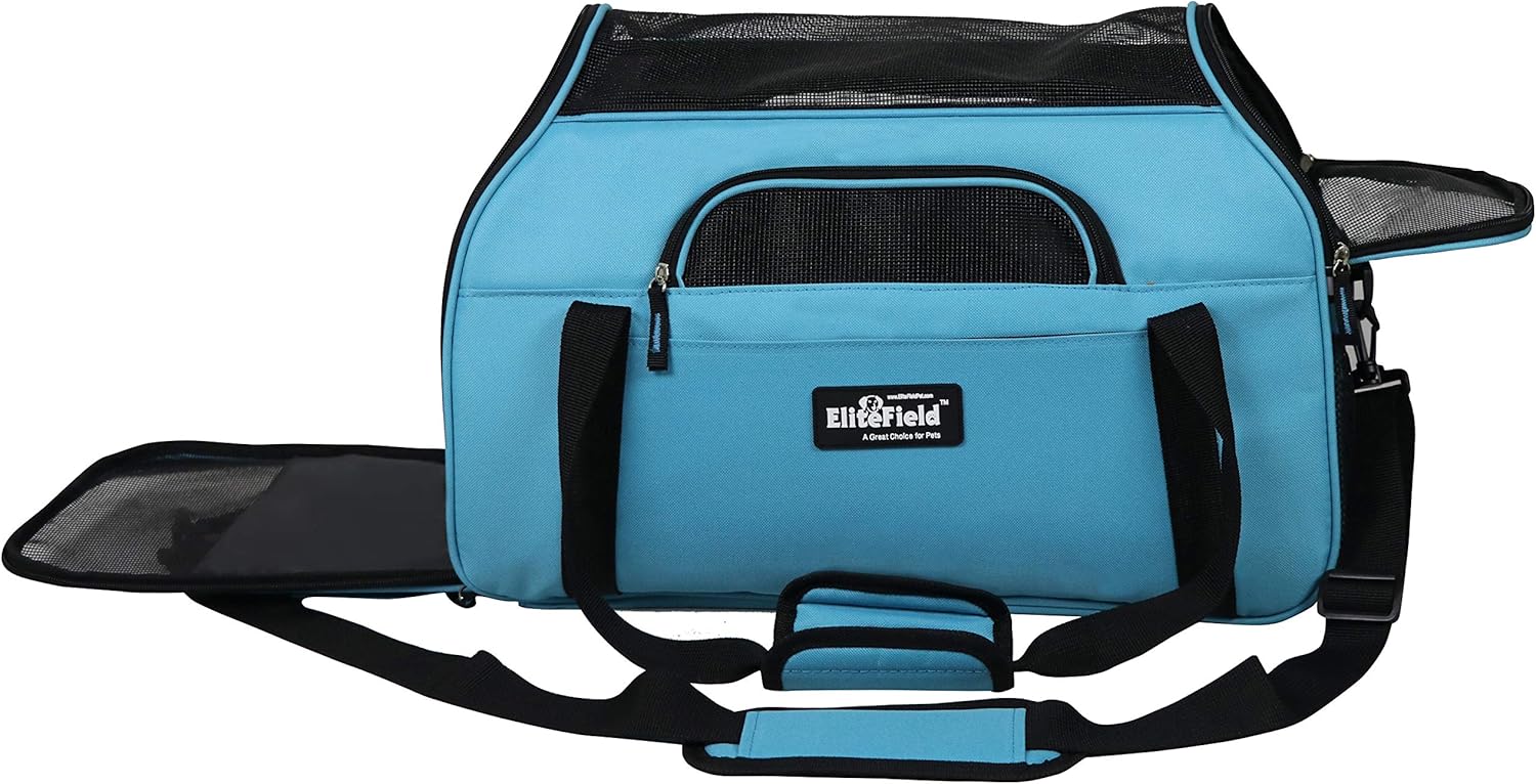 EliteField Soft Sided Pet Carrier (3 Year Warranty, Airline Approved), Multiple Sizes and Colors Available (Medium: 17″ L x 9″ W x 12″ H, Sky Blue)