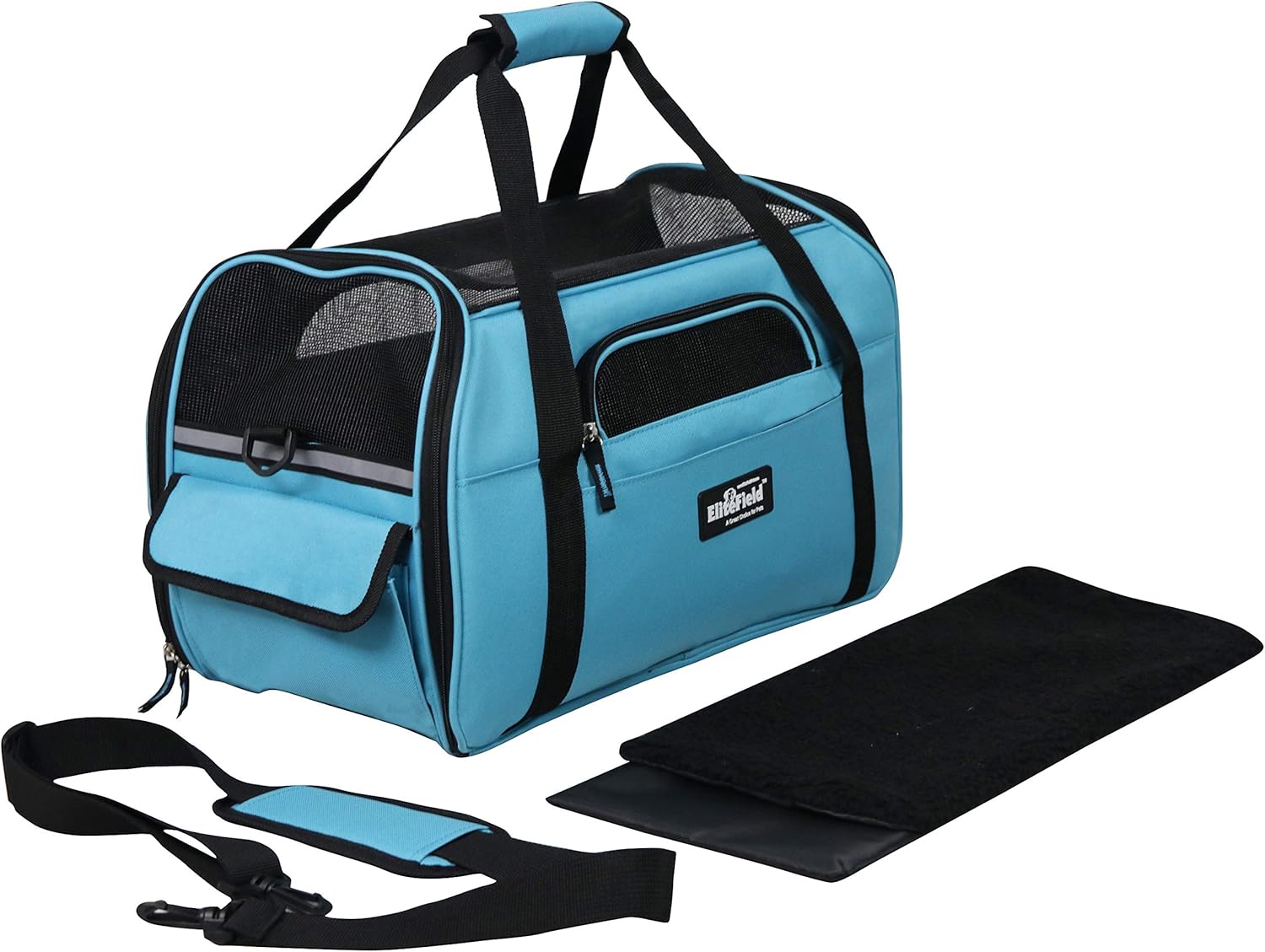 EliteField Soft Sided Pet Carrier (3 Year Warranty, Airline Approved), Multiple Sizes and Colors Available (Medium: 17″ L x 9″ W x 12″ H, Sky Blue)