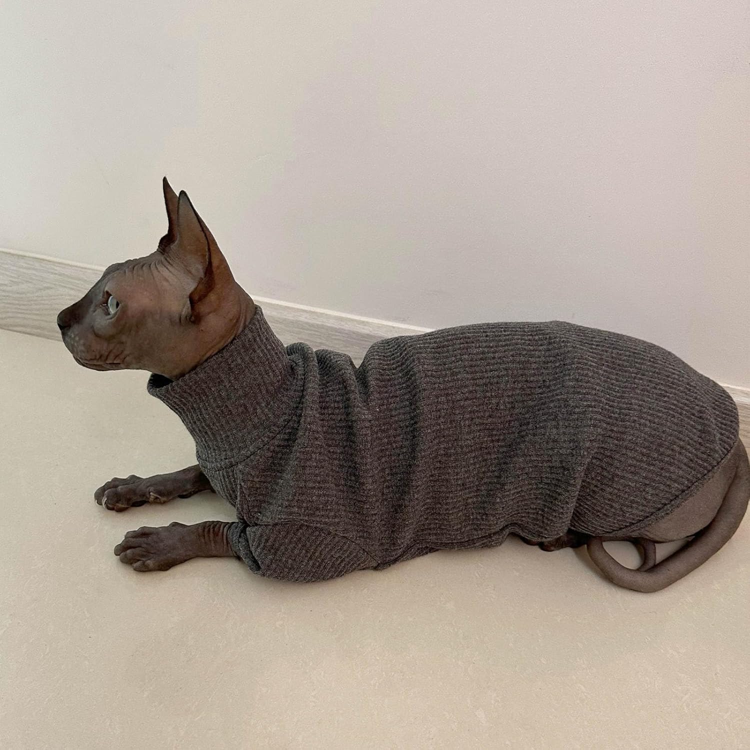 Sphynx Cats Shirt Cat Turtleneck Cotton Sweater Pullover Kitten T-Shirts with Sleeves Cat Pajamas Jumpsuit for Sphynx Cornish Rex, Devon Rex, Peterbald (Medium (Pack of 1), Deep Grey)