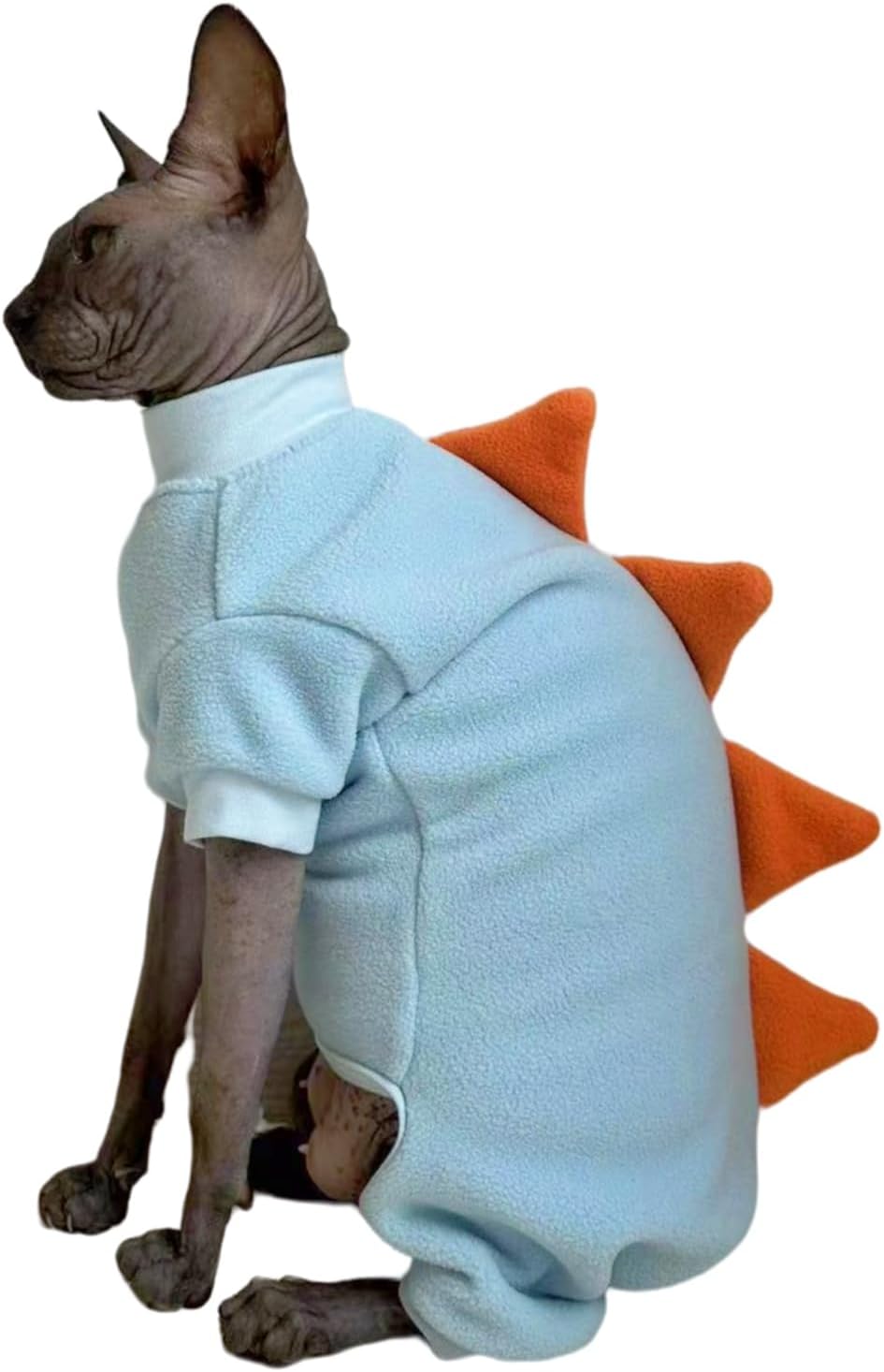 Four Leg Dinosaur Sphynx Cat Clothes Pjamas Hairless Cat Warm Polar Fleece Jumpsuit Elastic Pet Clothes for Sphynx Cat Surgery Recovery Suit Hairless Cat Shirt for Devon, Cornish (SkyBlue, Large)