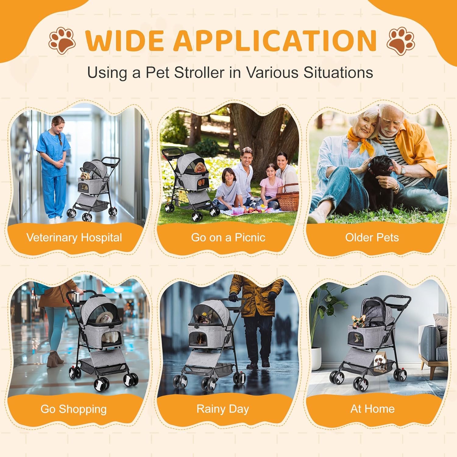 ZENY Pet Stroller, 3 in1 Foldable Dog Cat Jogger Stroller with 4 Wheels, Detachable Basket and Cup Holder, Travel Folding Carrier for Small/Medium Pet