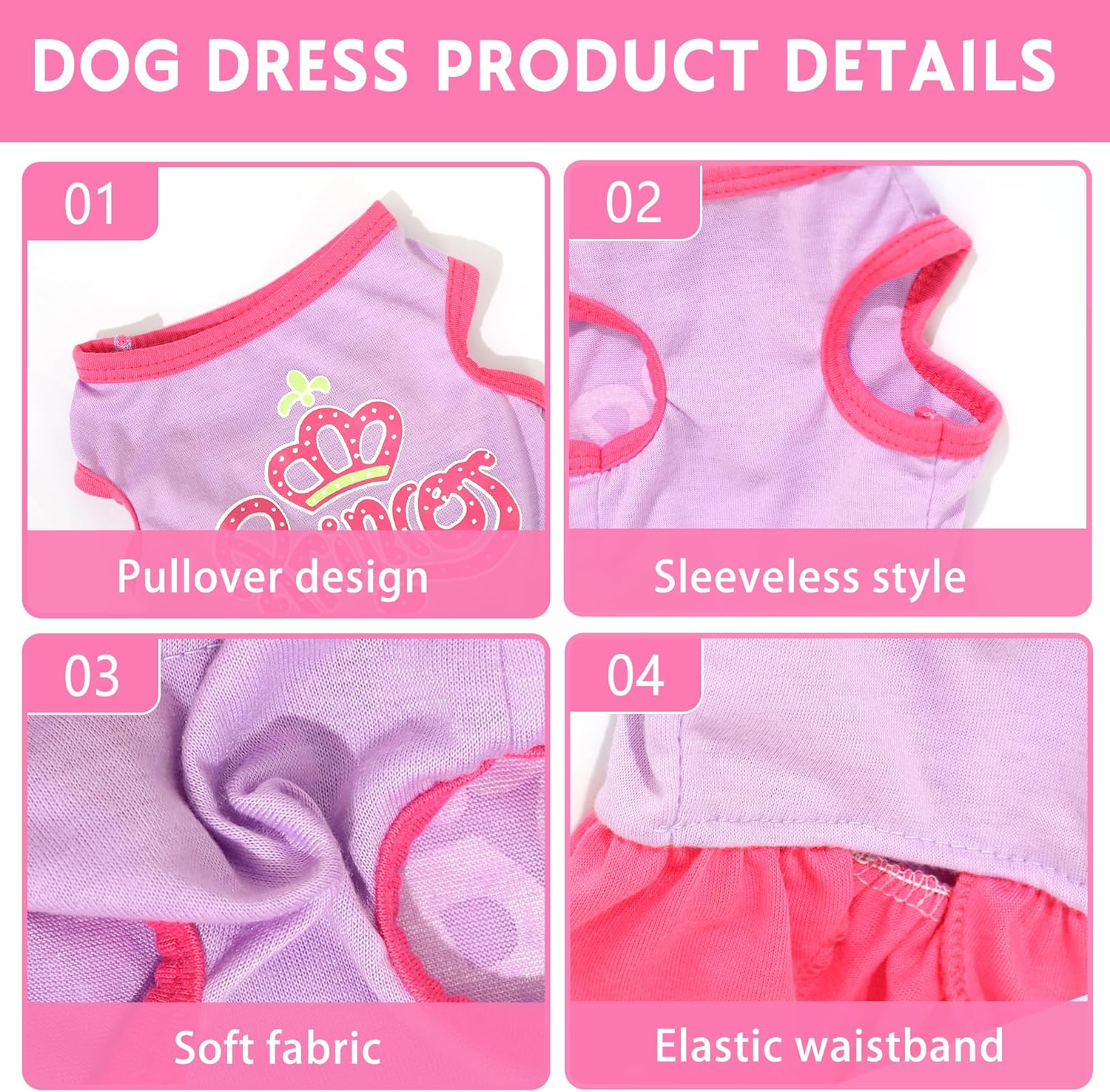 2 Pieces Dog Dress Cute Princess Love Pattern Spring Summer Pet Puppy Clothes for Small Dogs Cats Outfits (Rose,Purple, XXS)