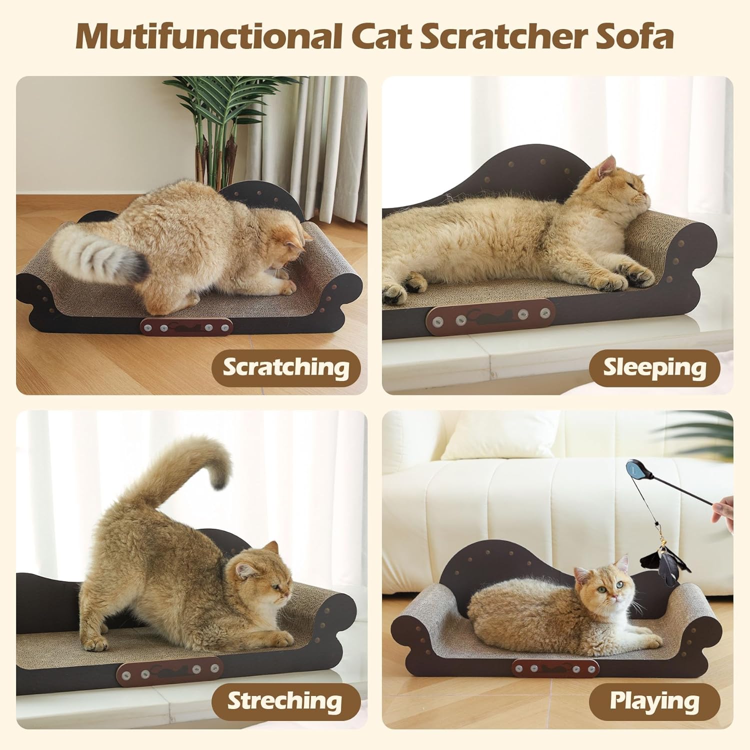 ComSaf Large Cat Scratcher Bed – 26″ Cat Scratching Board Cat Couch Scratcher Cardboard, Durable Scratch Lounge Cat Bed, Long Lasting Scartching Pads for Indoor Cats, Furniture Protector