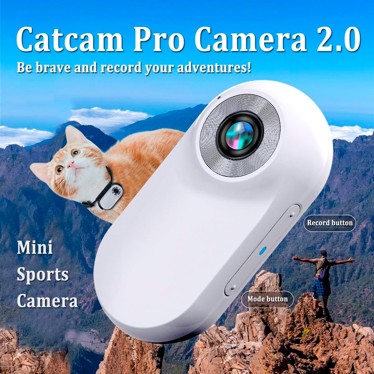 Cat Cam Pro, catcam pro, Cat Cam Pro Collar, Cat POV Camera Collar, Hd 1080p Pet Body Cam with Wireless Collar Mount, Multi-Accessories for Dog/Cat Adventures Indoor/Outdoor (White,No Card)