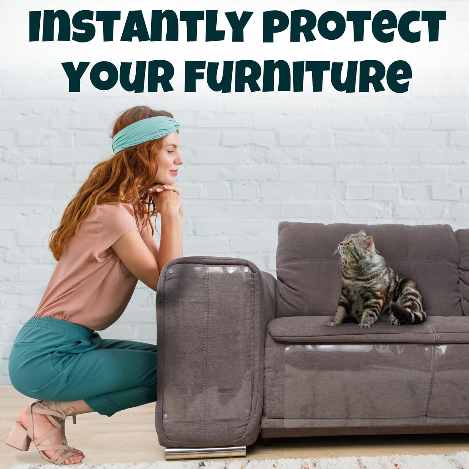 Anti Cat Scratch Furniture Protector, 10-Pack Couch Protector from Cat Claws – Heavy-Duty, Easy-to-Apply Scratching Deterrent and Shield for Sofa Corners, Walls, Doors- with 50 Twist Pins