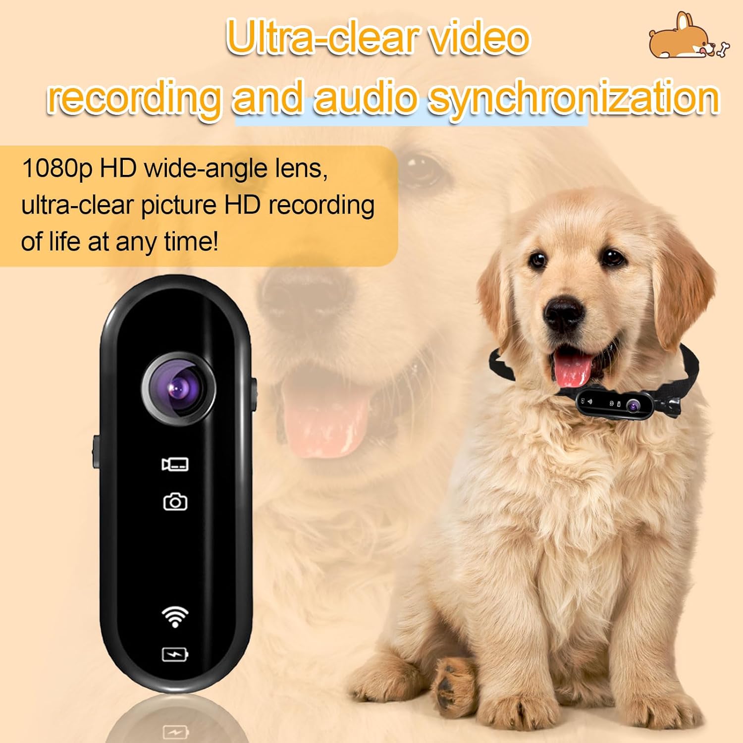 Dog Collar Camera, HD 1080P Pet Collar Camera with Phone App, 360° Rotating Cat Collar Camera with 32GB SD, Mini Action Camera for Video Records Pets Dogs Cats Indoor Outdoor Present White