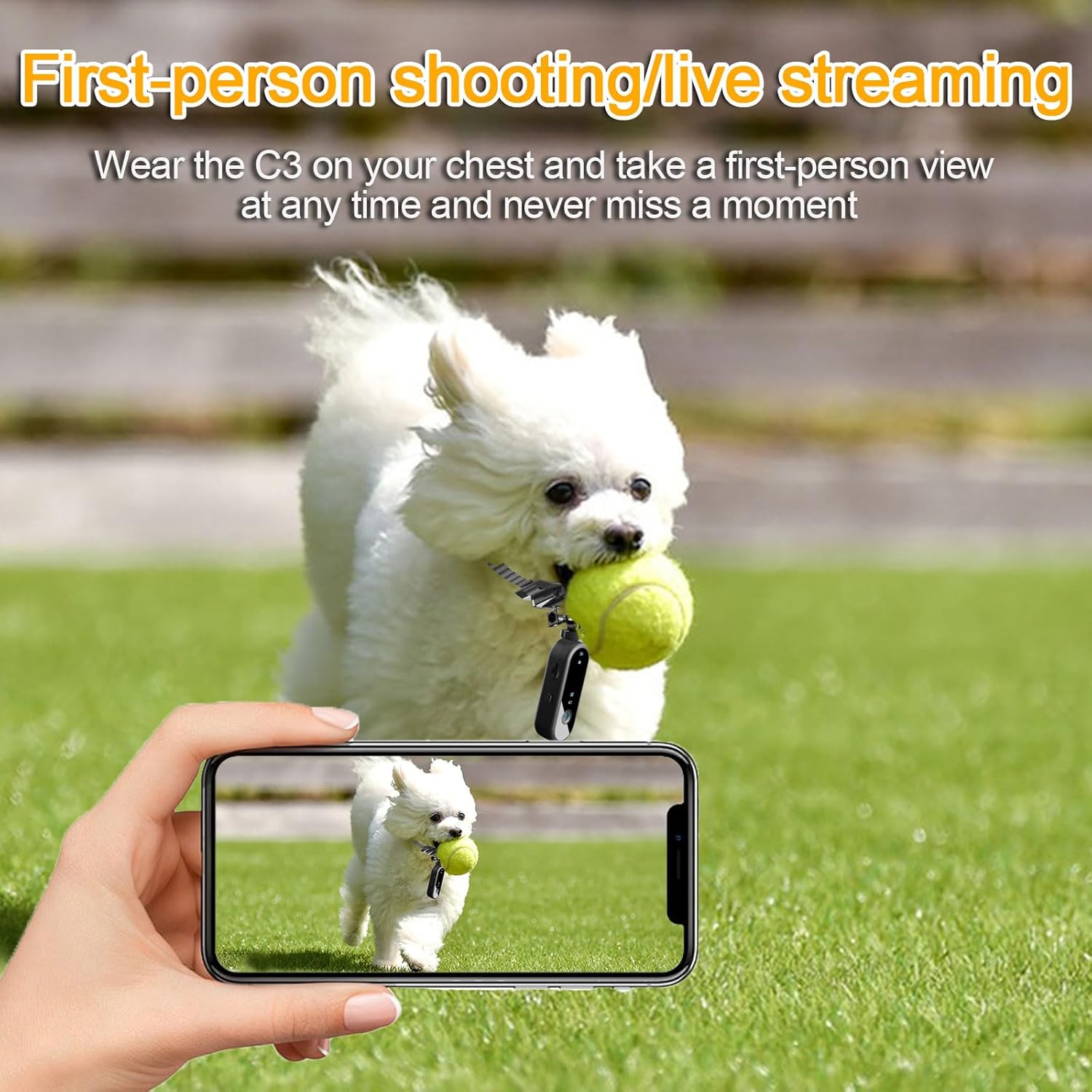 Dog Collar Camera, HD 1080P Pet Collar Camera with Phone App, 360° Rotating Cat Collar Camera with 32GB SD, Mini Action Camera for Video Records Pets Dogs Cats Indoor Outdoor Present White