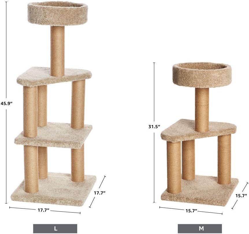 Amazon Basics – Cat Tree Indoor Climbing Activity Tower with Scratching Posts, multi-level, Large, 17.7″ x 45.9″, Beige