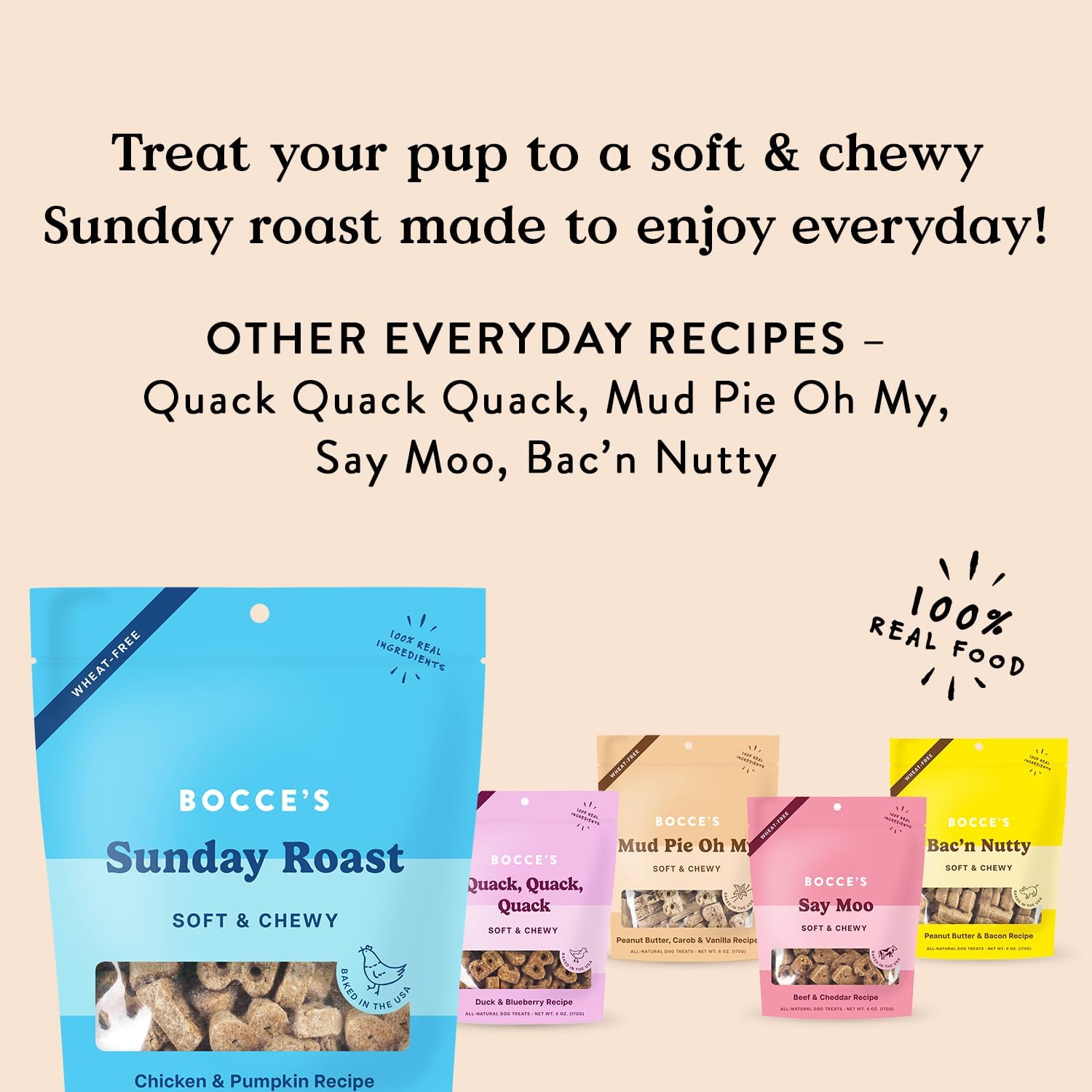 Bocce’s Bakery Oven Baked Sunday Roast Treats for Dogs, Wheat-Free Everyday Dog Treats, Made with Real Ingredients, Baked in The USA, All-Natural Soft & Chewy Cookies, Chicken & Pumpkin Recipe, 6 oz