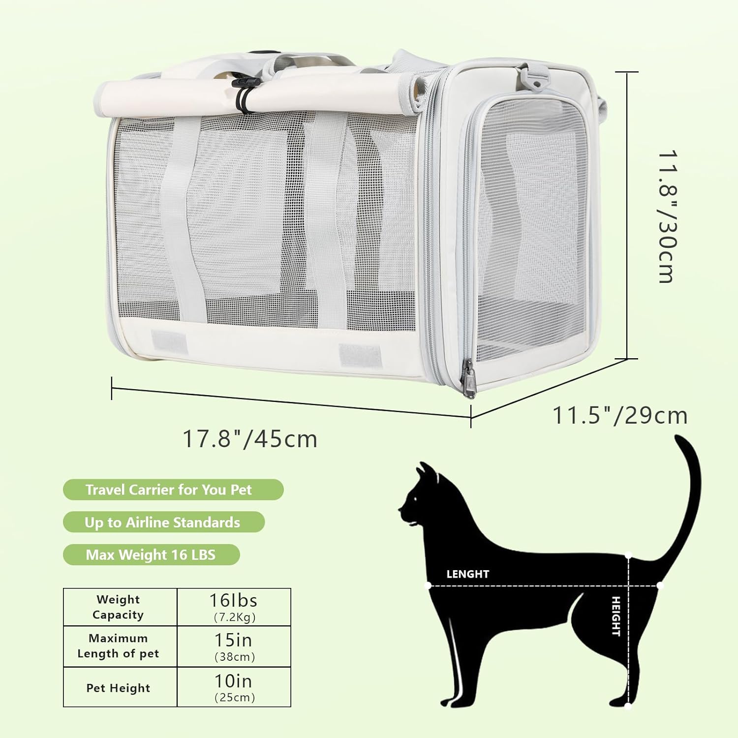 Large Soft-Sided Cat Carrier for Animals up to 16 lbs: Collapsible, Ventilated Travel Carrier Suitable for Cats, Puppies, and Small Pets