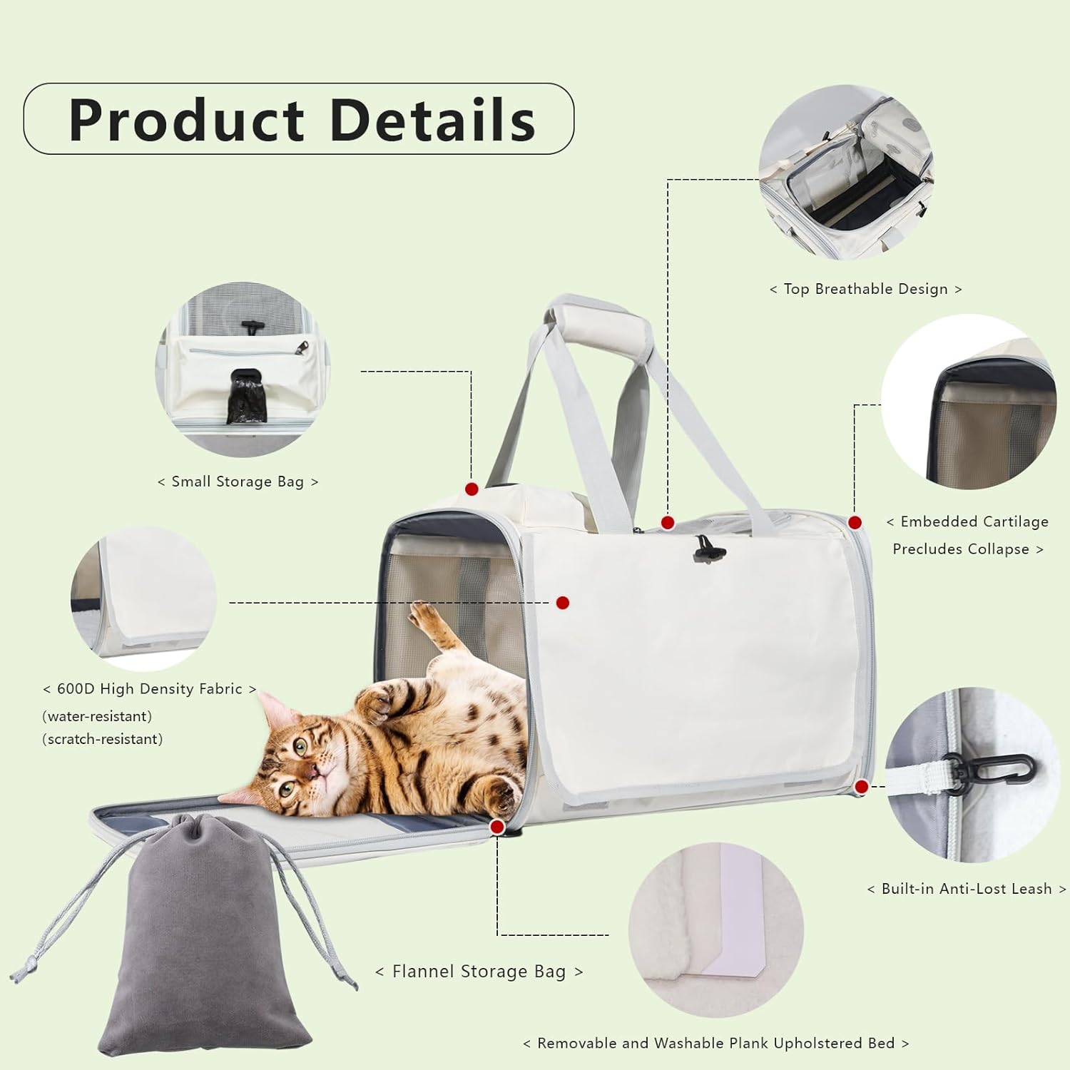 Large Soft-Sided Cat Carrier for Animals up to 16 lbs: Collapsible, Ventilated Travel Carrier Suitable for Cats, Puppies, and Small Pets