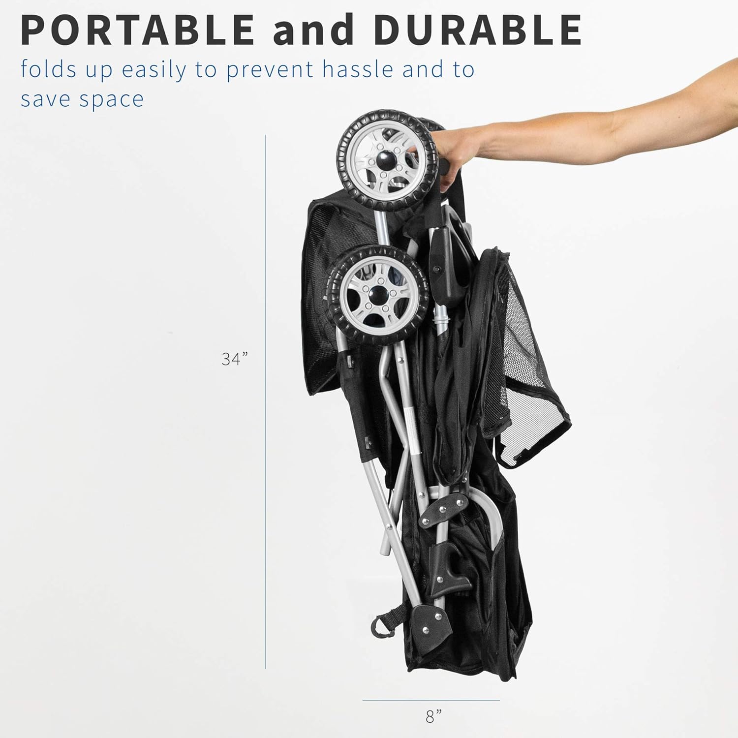 VIVO Black 4 Wheel Pet Stroller for Cat, Dog and More, Foldable Carrier Strolling Cart, STROLR-V001K