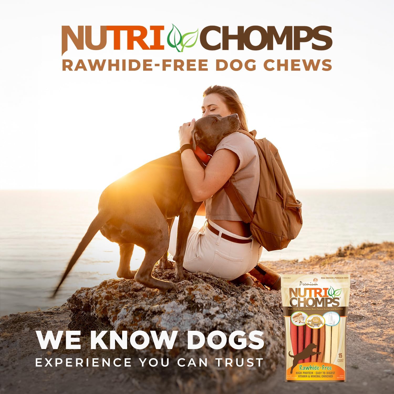 NutriChomps Dog Chews, 5-inch Twists, Easy to Digest, Rawhide-Free Dog Treats, 15 Count, Real Chicken, Peanut Butter and Milk Flavors, Bundle of 2, Brown, red, Cream (NT051V-2)