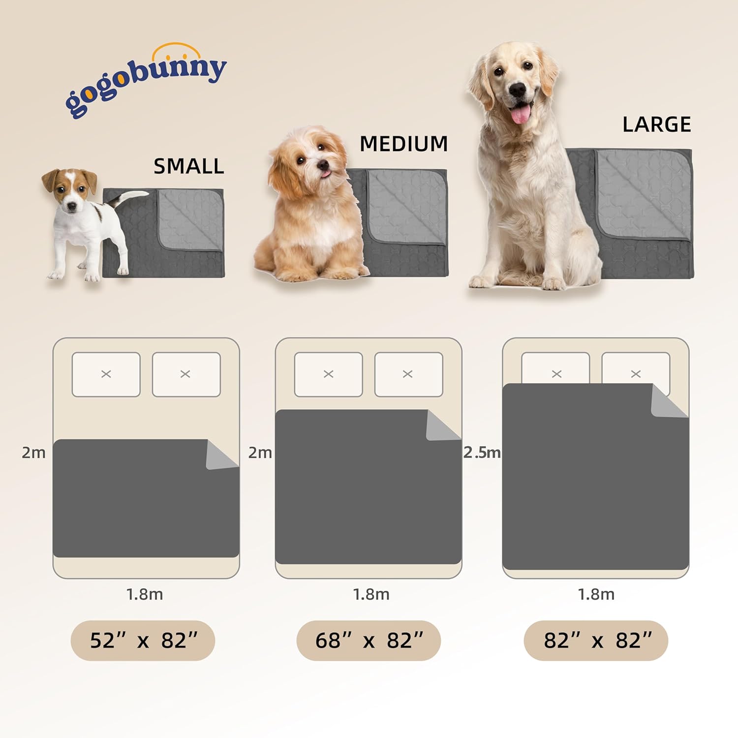 gogobunny 100% Double-Sided Waterproof Dog Bed Cover Pet Blanket Sofa Couch Furniture Protector for Puppy Large Dog Cat, Reversible (52×82 Inch (Pack of 1), Dark Grey/Light Grey)