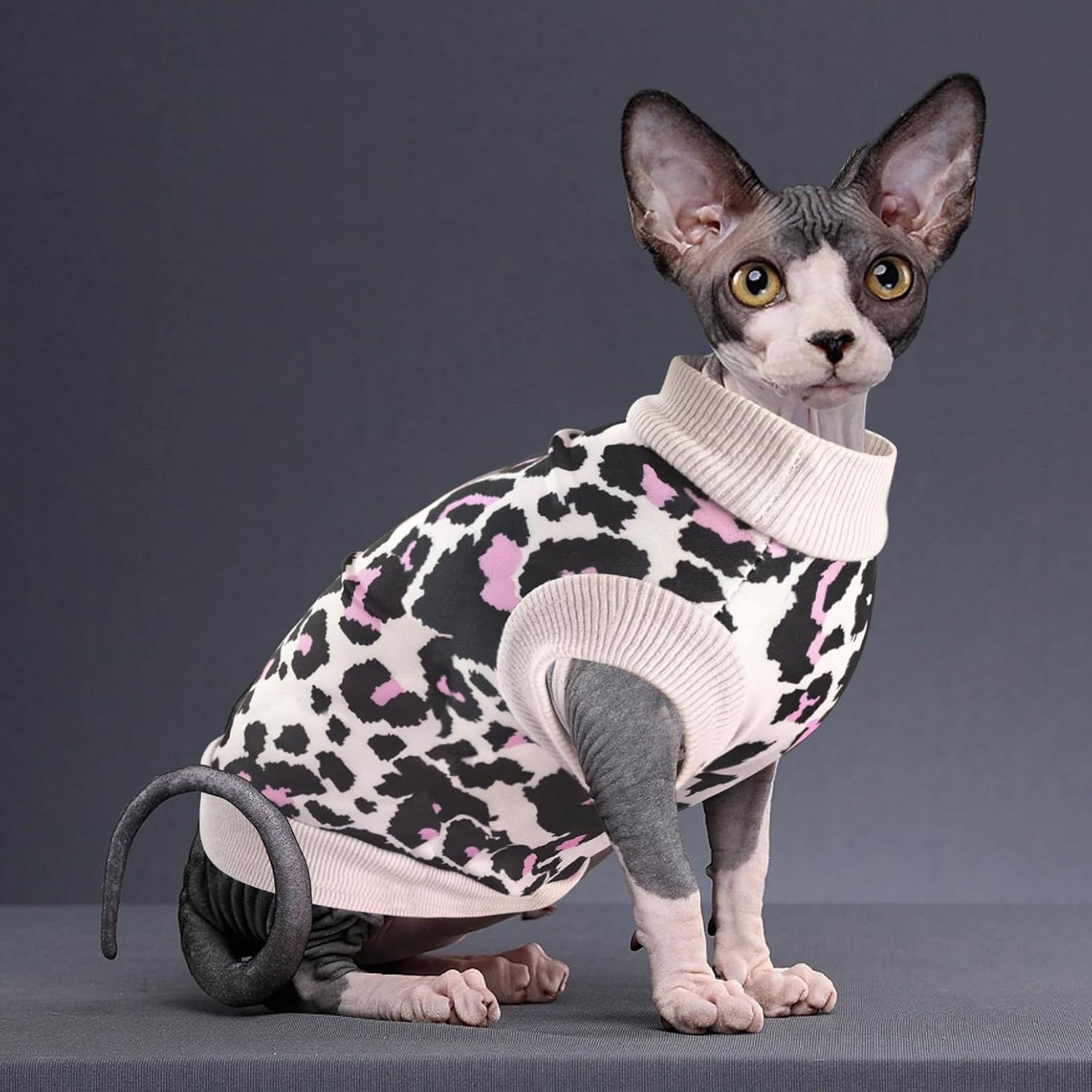 Idepet Cat Clothes – Soft Kitten Shirt & Vest Pullover Pajamas Jumpsuit in Leopard Print – Cotton Apparel for Cat & Puppy (Pink, Large)