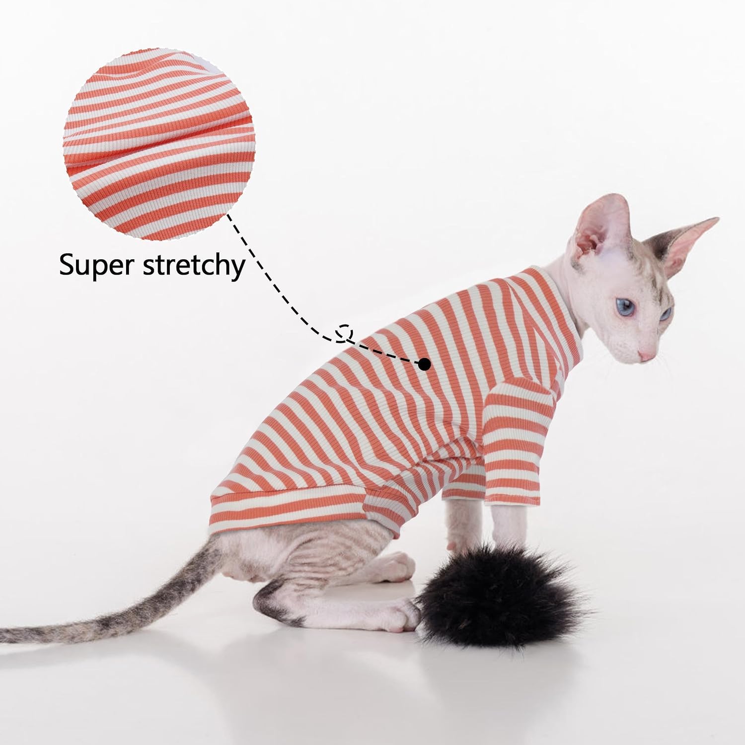 PUMYPOREITY Sphynx Cat Clothes – Soft Hairless Shirt With Sleeves, Stretchy Sweater, Pullover Pajamas Jumpsuit, Turtleneck Outfit for Sphynx Cornish Rex, Devon Rex – Orange, XL