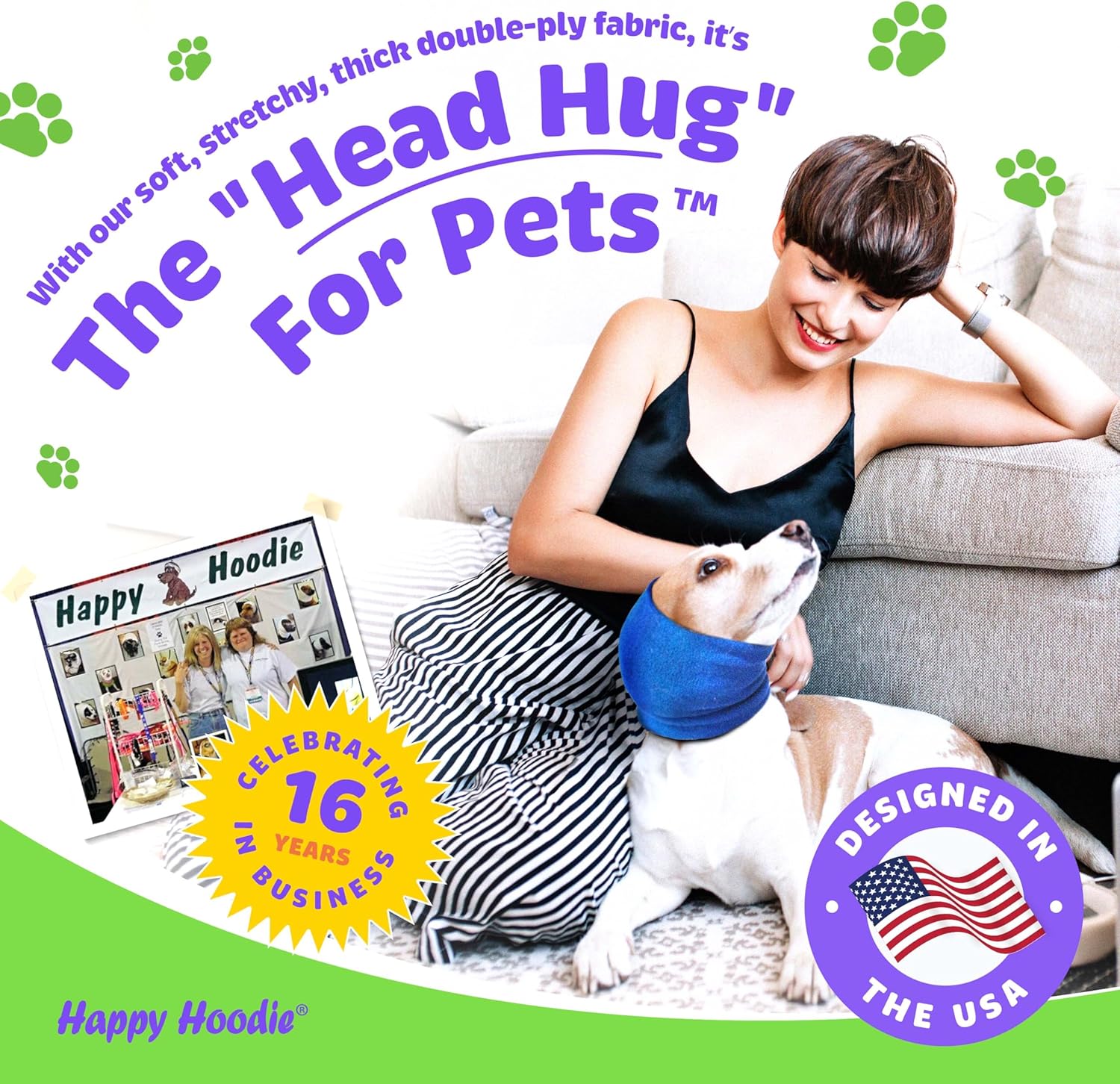 Happy Hoodie The Original Dog & Cat Calming Band, Anxiety Relief/Noise Protection-Grooming-Thunder-Fireworks (XS, Pink)