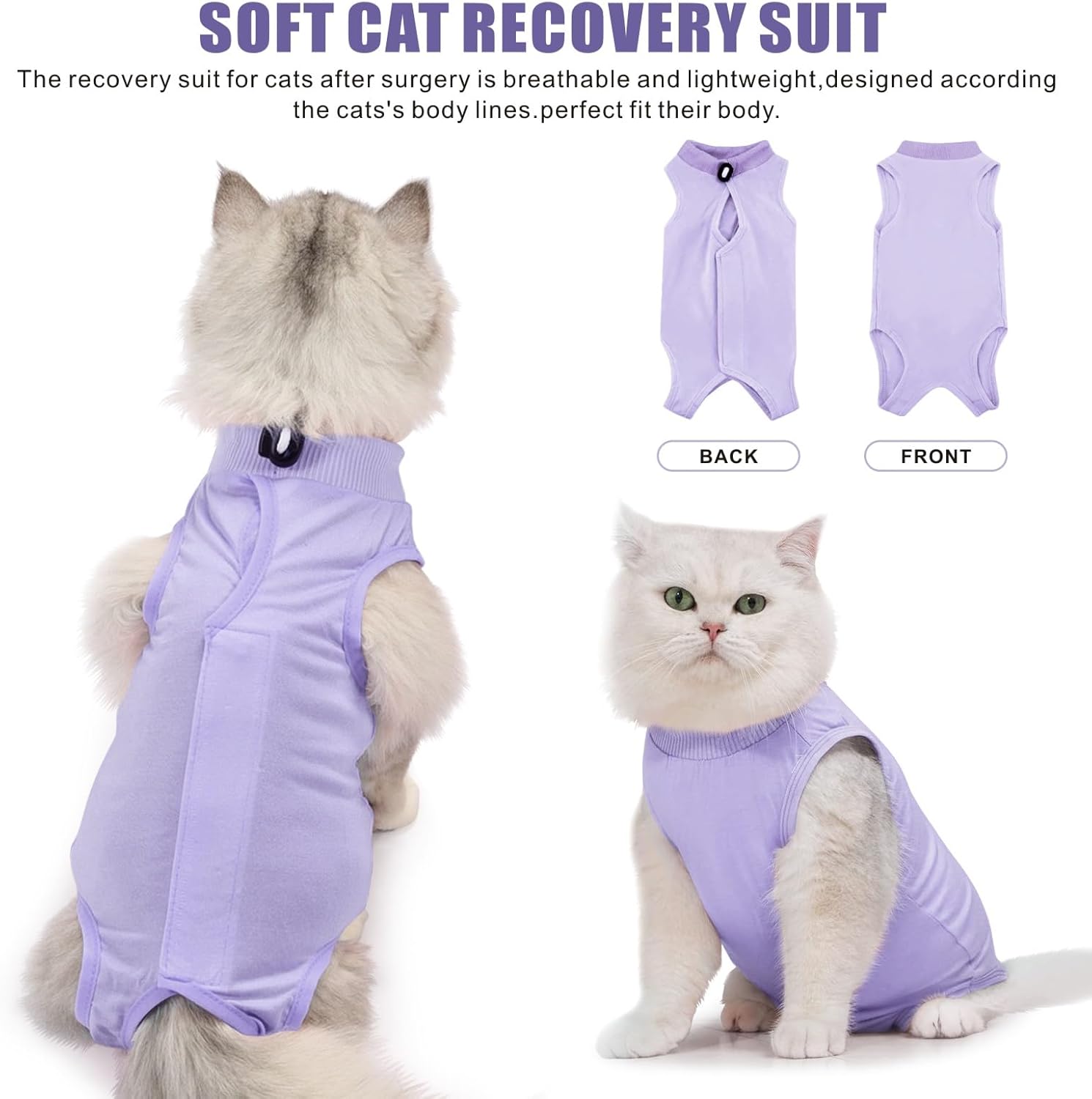 Idepet Cat Surgery Recovery Suit Kitten Onesie for Cats After Surgery Female Breathable Kitty Spay Suit for Abdominal Wound Skin Diseases E-Collar Alternative Wear(Purple,M)