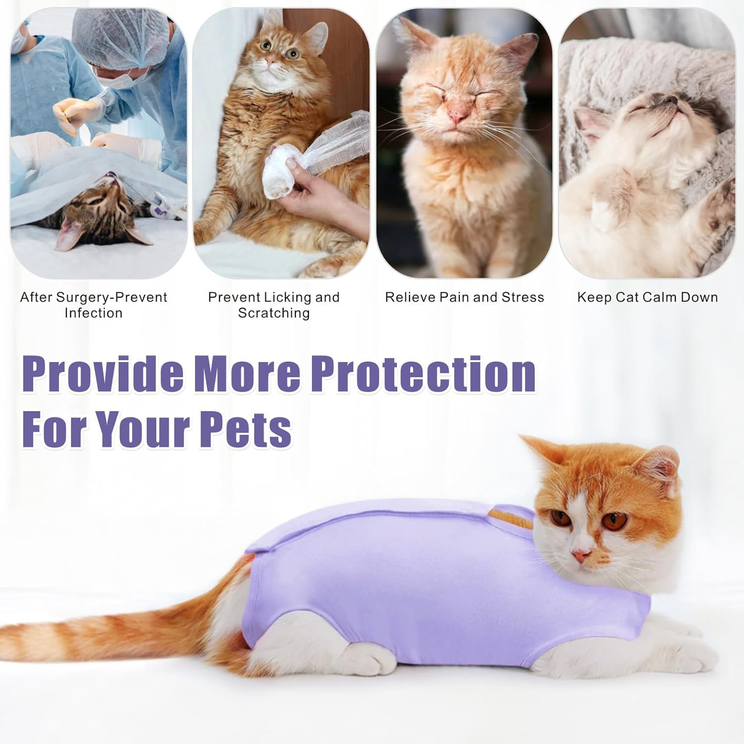 Idepet Cat Surgery Recovery Suit Kitten Onesie for Cats After Surgery Female Breathable Kitty Spay Suit for Abdominal Wound Skin Diseases E-Collar Alternative Wear(Purple,M)