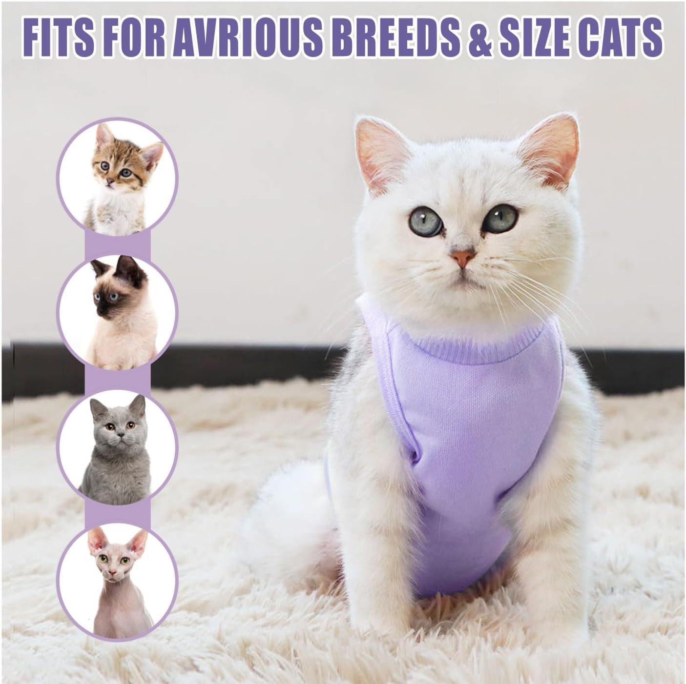 Idepet Cat Surgery Recovery Suit Kitten Onesie for Cats After Surgery Female Breathable Kitty Spay Suit for Abdominal Wound Skin Diseases E-Collar Alternative Wear(Purple,M)