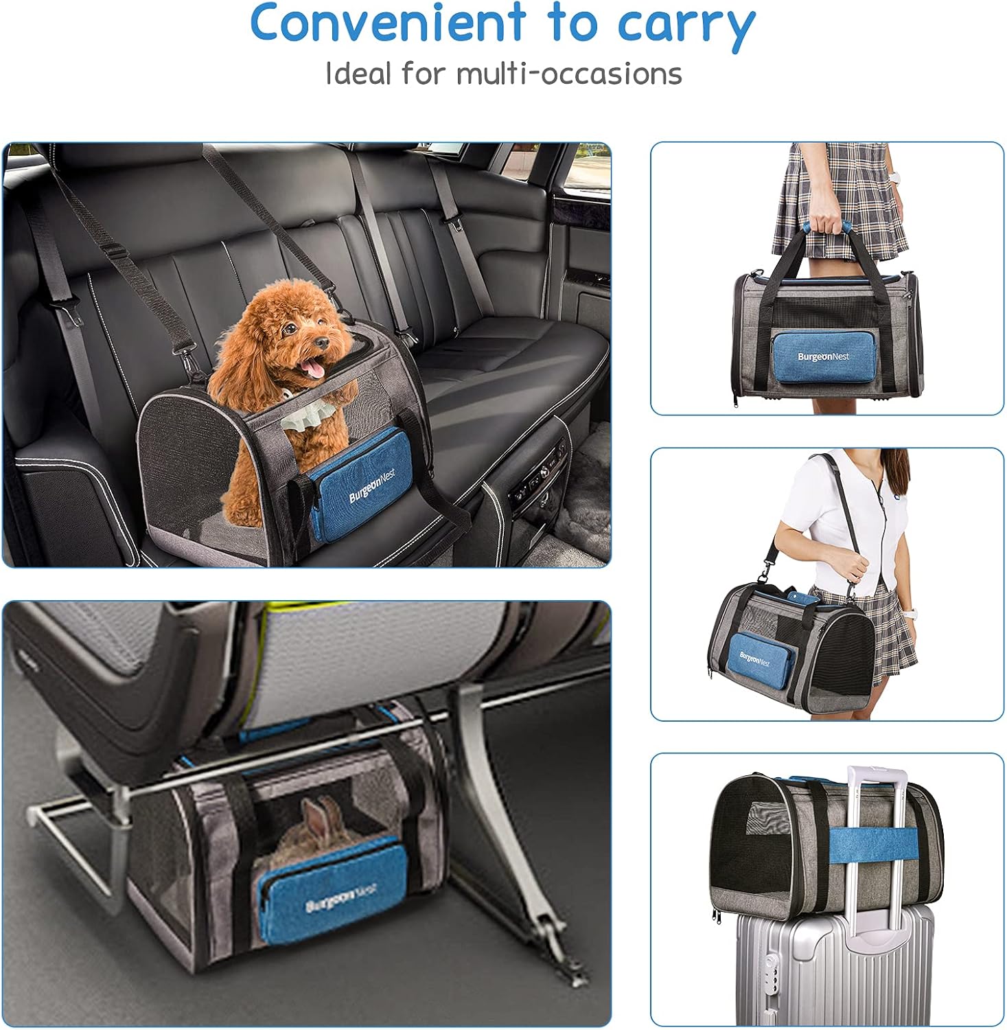 BurgeonNest Cat Carrier for Large Cats 20 lbs,Medium Pet Under 25 lbs,2 Puppy and Small Dogs with Unique Side Bag,Top Load Pet Carrier Soft-Sided Escape Proof with 4 Ventilated Windows