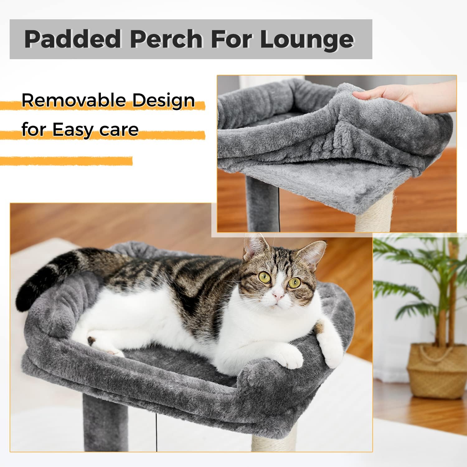 PAWZ Road Cat Scratching Post Bed, Small Cat Tree Tower with Cat Scratcher Pad Large Top Removable Bed with Play Ball Great for Kittens and Cats