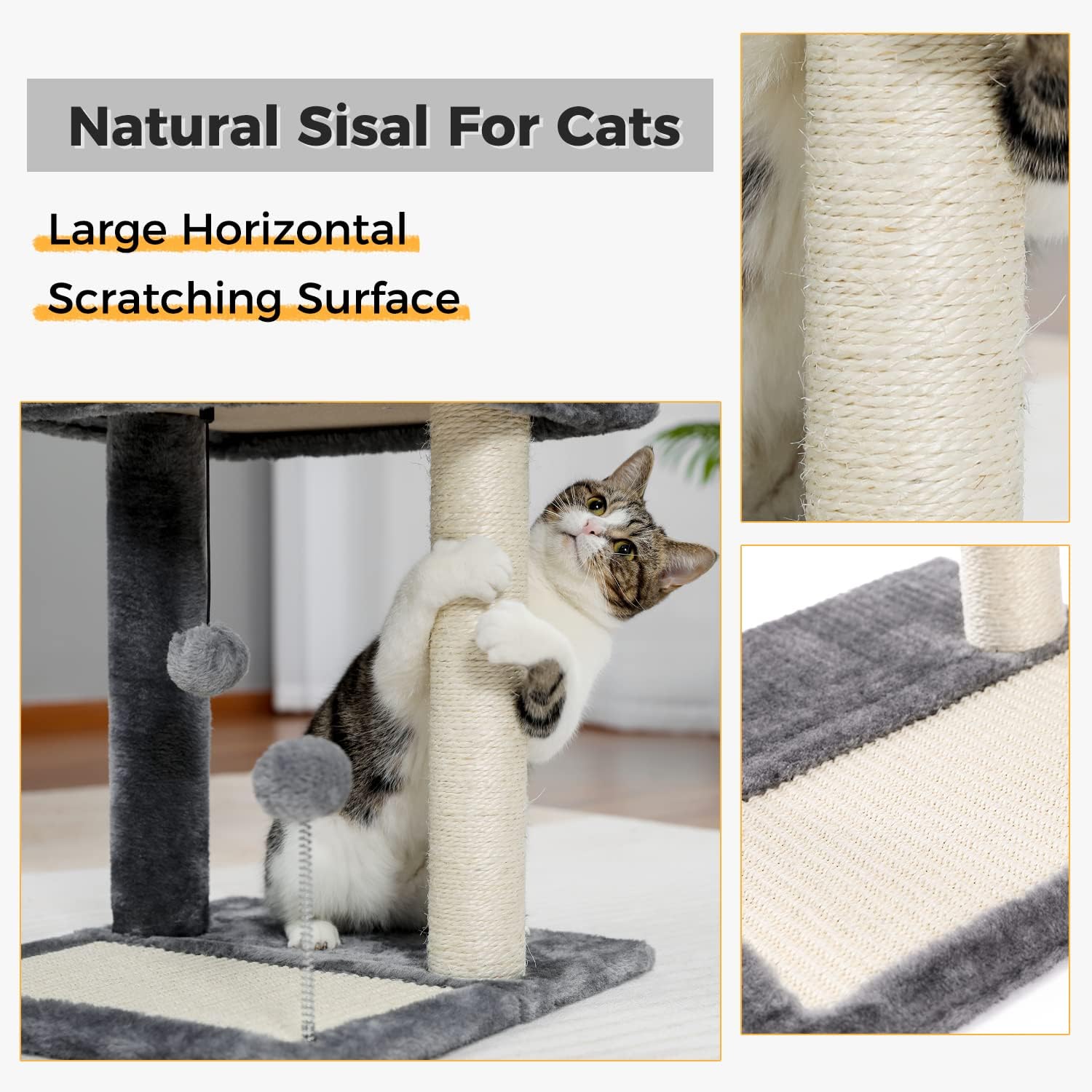 PAWZ Road Cat Scratching Post Bed, Small Cat Tree Tower with Cat Scratcher Pad Large Top Removable Bed with Play Ball Great for Kittens and Cats