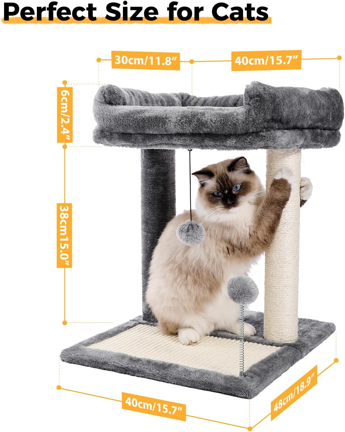 PAWZ Road Cat Scratching Post Bed, Small Cat Tree Tower with Cat Scratcher Pad Large Top Removable Bed with Play Ball Great for Kittens and Cats