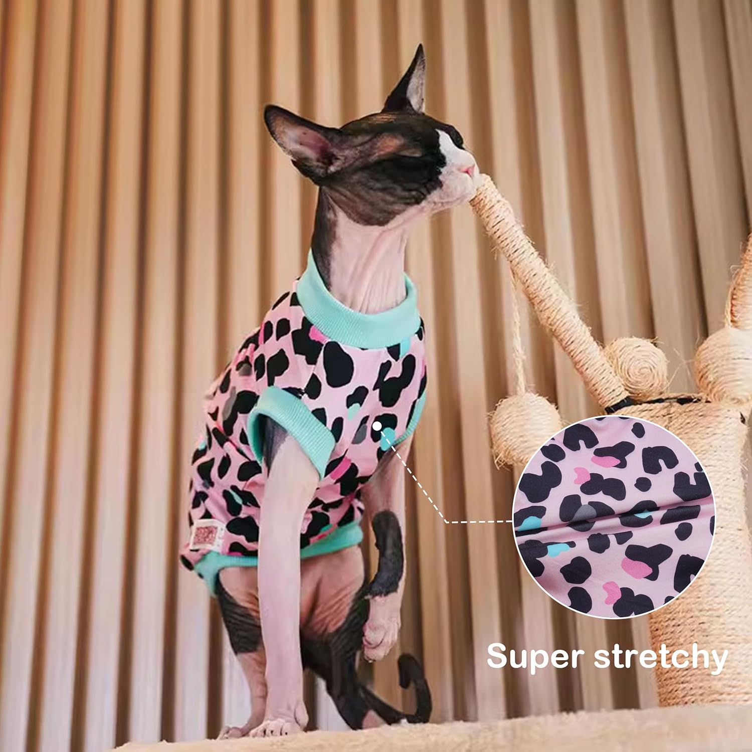 PUMYPOREITY Sphynx Cat Clothes, Stretchy Cat Sweater, Soft Hairless Cats Shirt, Pullover Cat Pajamas, Cat Turtleneck for Sphynx Cornish Rex, Devon Rex, Pink, M
