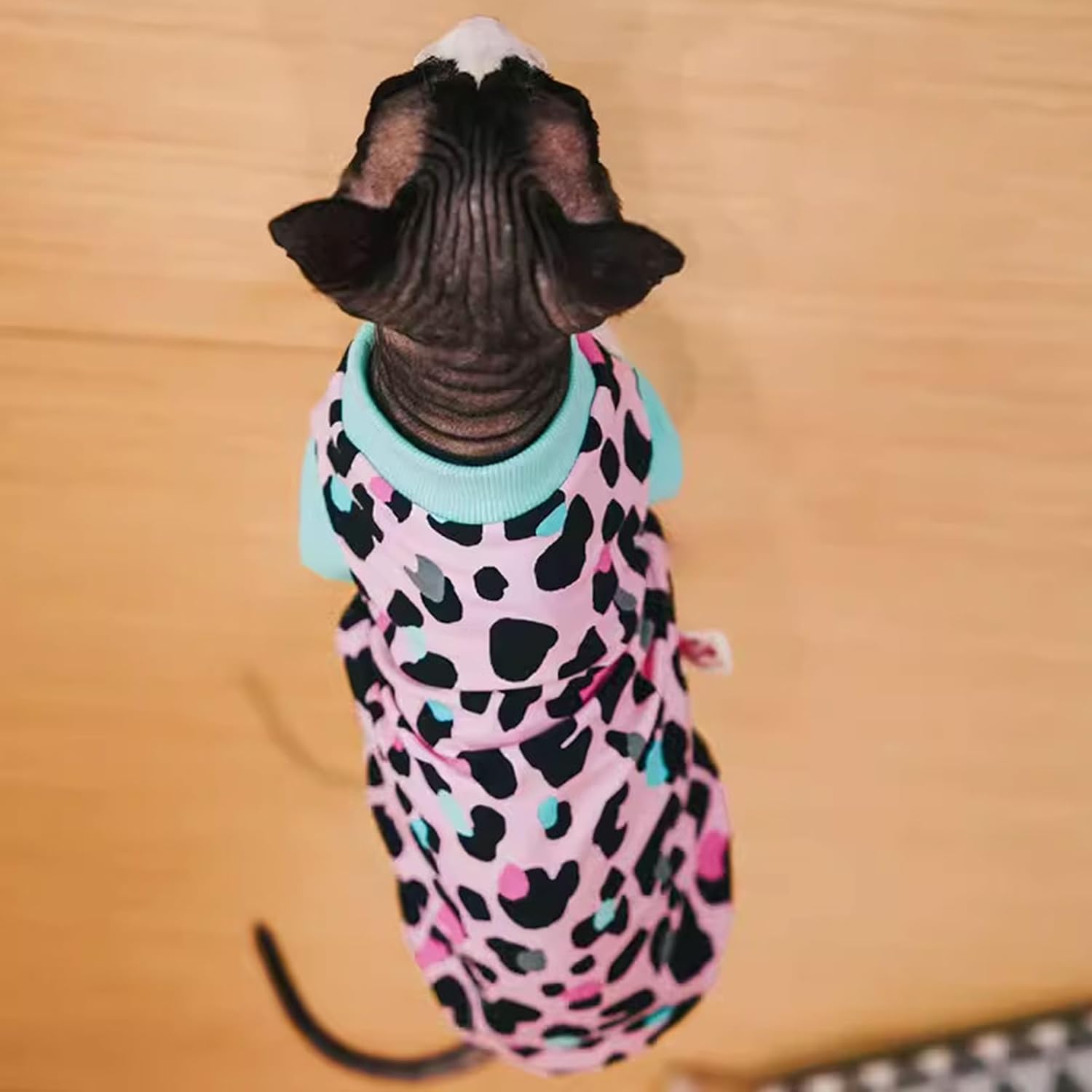 PUMYPOREITY Sphynx Cat Clothes, Stretchy Cat Sweater, Soft Hairless Cats Shirt, Pullover Cat Pajamas, Cat Turtleneck for Sphynx Cornish Rex, Devon Rex, Pink, M