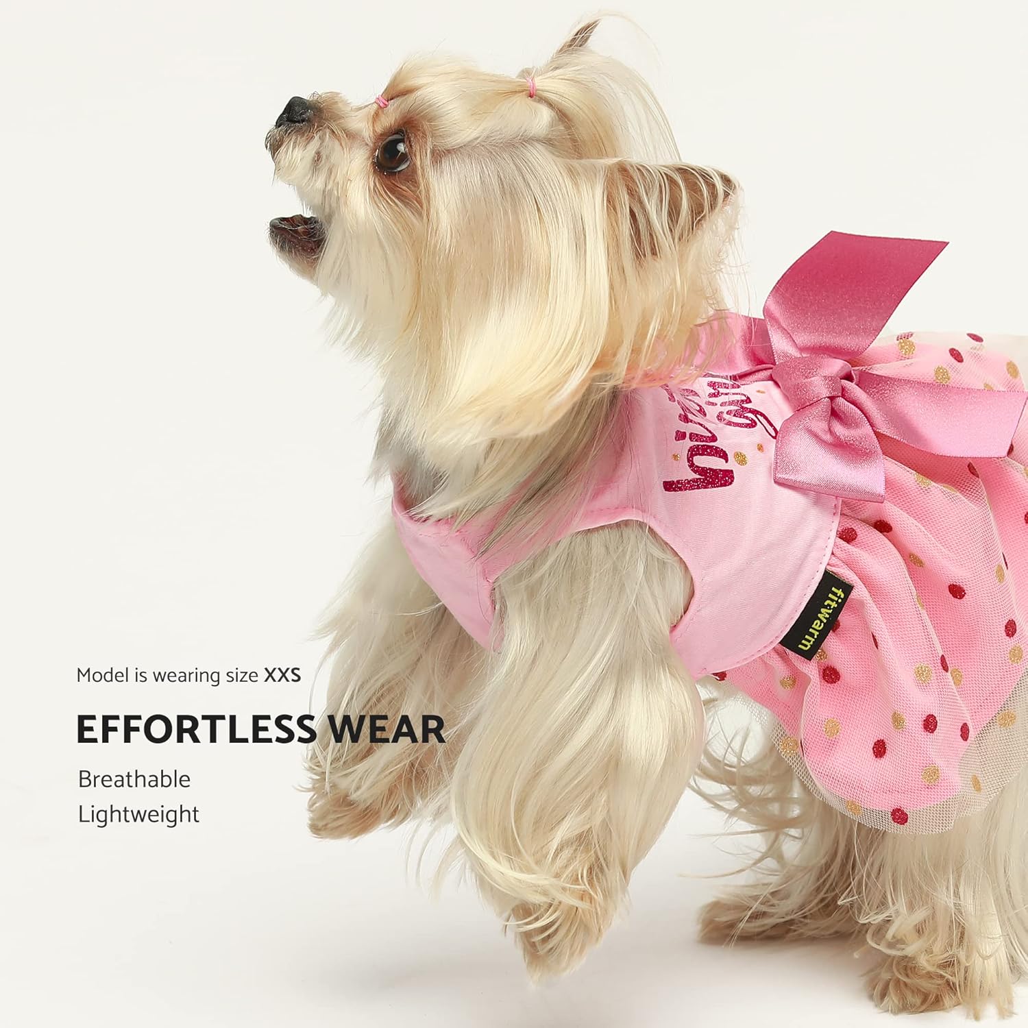 Fitwarm Birthday Girl Dog Tulle Dress, Dog Clothes for Small Dogs Girl, Cat Apparel, Pink, Large