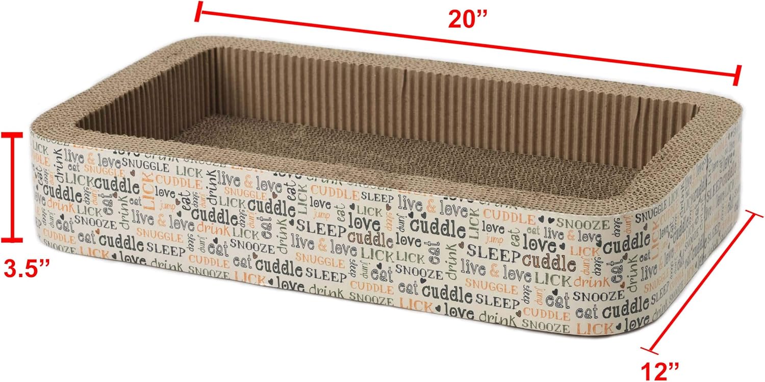 PetRageous 13081 Rectangular Corrugated Cat Lounge Scratcher 20-Inch Long 12-Inch Wide 3.5-Inch Tall with Cat Nip for Cats, Multicolored