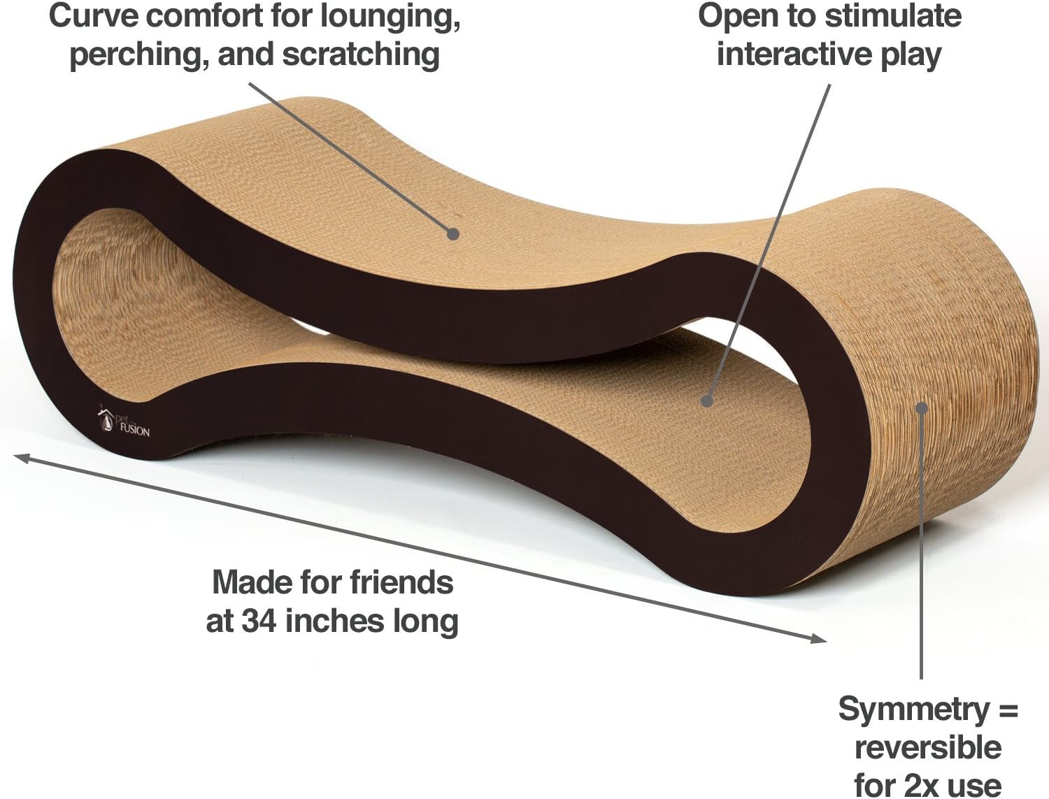 PetFusion Ultimate Cat Scratch Lounge, Cat Scratchers for Indoor Cats, Reversible & Durable, Made from Recycled Corrugated Cardboard, Walnut Brown