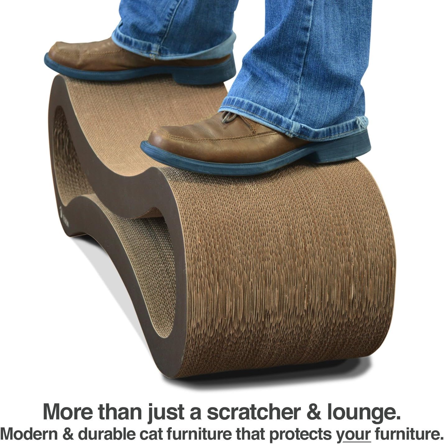 PetFusion Ultimate Cat Scratch Lounge, Cat Scratchers for Indoor Cats, Reversible & Durable, Made from Recycled Corrugated Cardboard, Walnut Brown