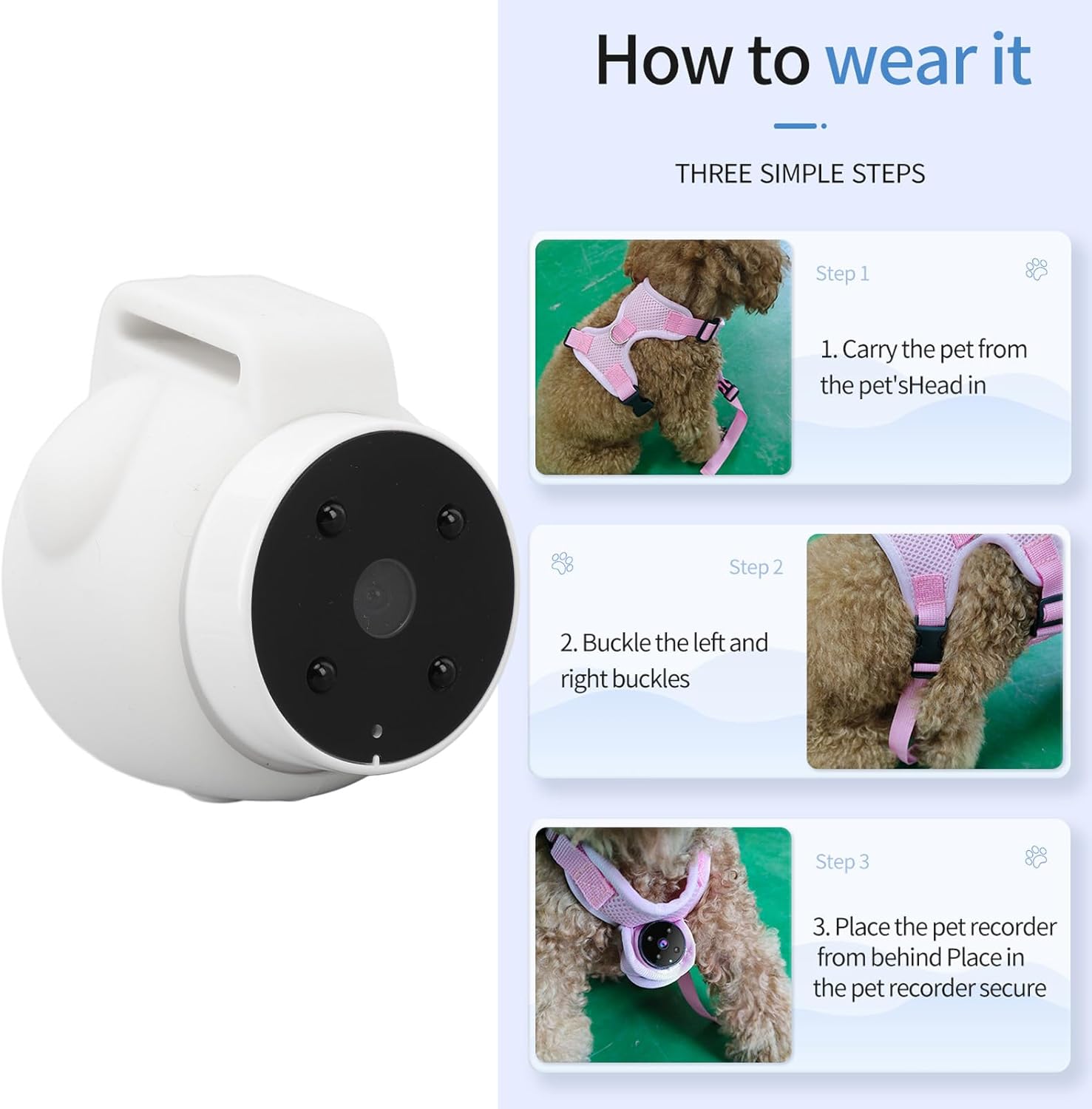 Yoidesu Pet Collar Camera, 1080P HD Pet Camera Up to 128GB Memory, Mini Action Camera for Video Records, Cats Dogs Sport Cam Support Loop Recording White Balance Night Vision