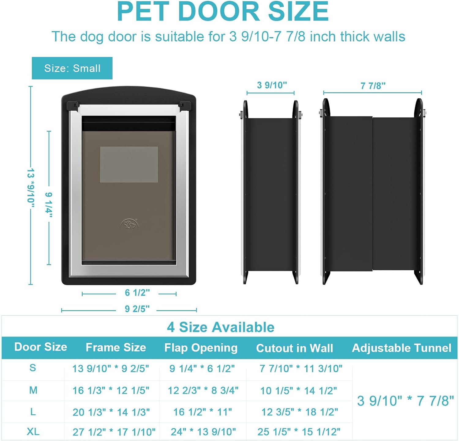 ClawJaw Cat Door for Exterior Wall, Metal Frame and Telescopic Tunnel Pet Door, Double Magnetic Flaps Cat Door and Dog Door, Easy to Install, Black (Pets Up to 22 Lb)-Small
