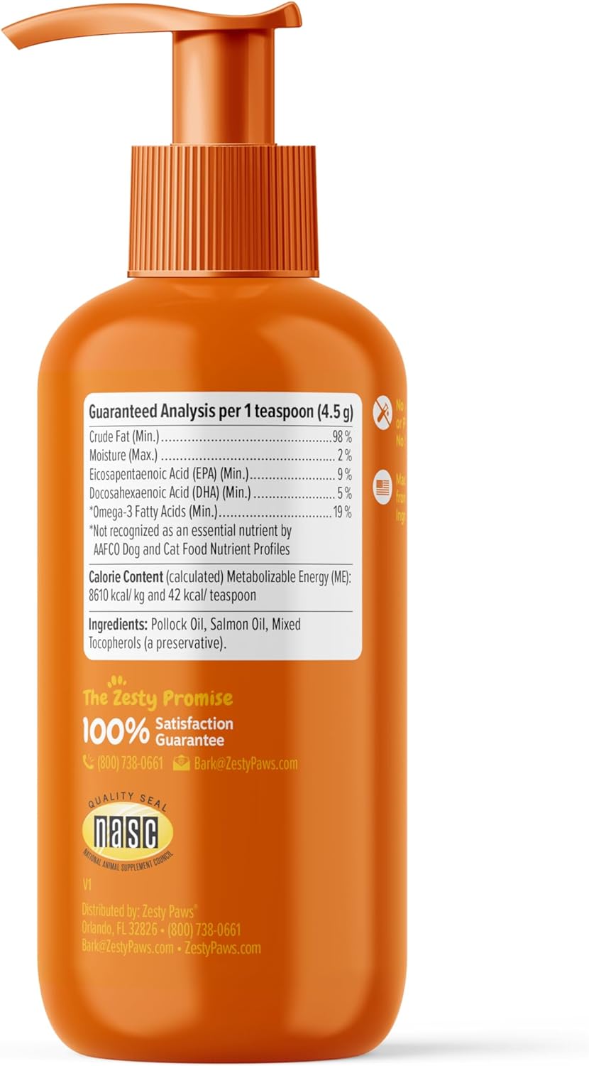Zesty Paws Wild Alaskan Salmon Oil for Dogs and Cats- Skin and Coat Support, Omega 3 Supplement for Pets, 8.5oz