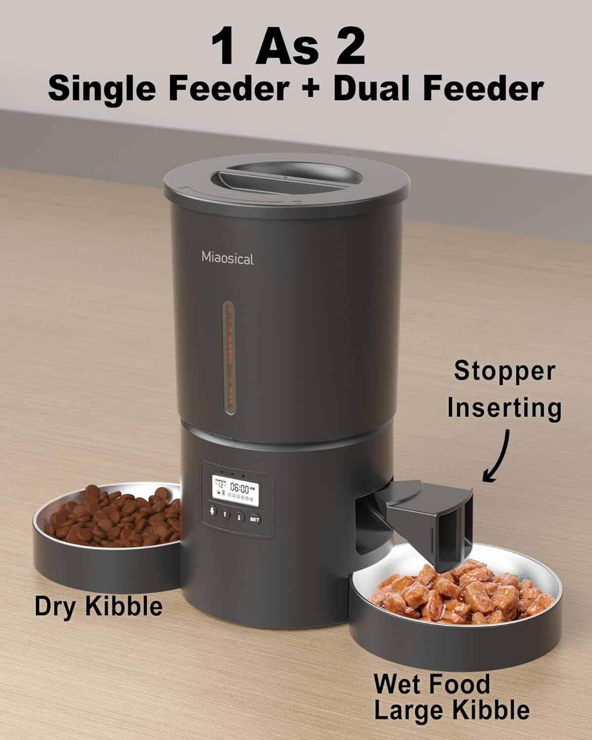 Dual Automatic Cat Feeder 2 Cats,6 Meals/Day,12 Portions/Meal,4.2L Dual Power Double Bowls Feeder,Dry Food Auto Pet Dispenser,10S Voice Record,Flexible Schedule Timer(White)