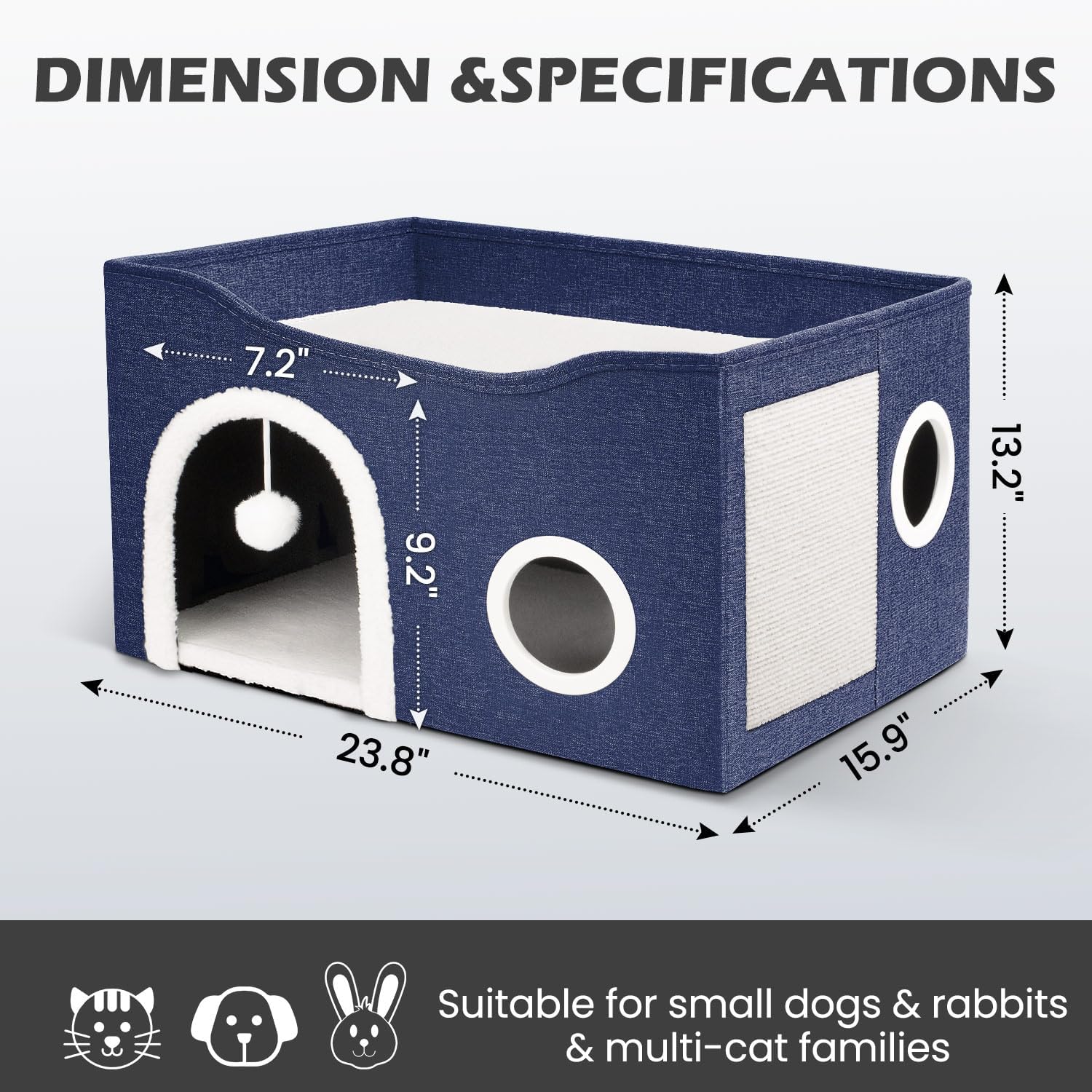 Heeyoo Cat House for Indoor Cats – Large Cat Bed Cave with Fluffy Ball and Scratch Pad, Foldable Cat Houses & Condos, Cat Hideaway, Covered Cat Bed for Multi Small Large Kitty, 23.8×15.9×13.2 Inches