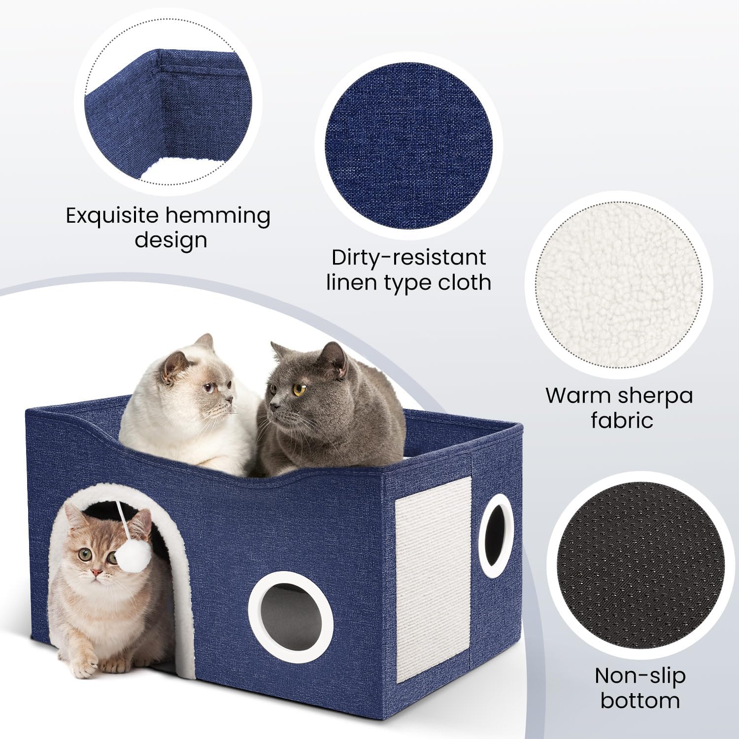 Heeyoo Cat House for Indoor Cats – Large Cat Bed Cave with Fluffy Ball and Scratch Pad, Foldable Cat Houses & Condos, Cat Hideaway, Covered Cat Bed for Multi Small Large Kitty, 23.8×15.9×13.2 Inches