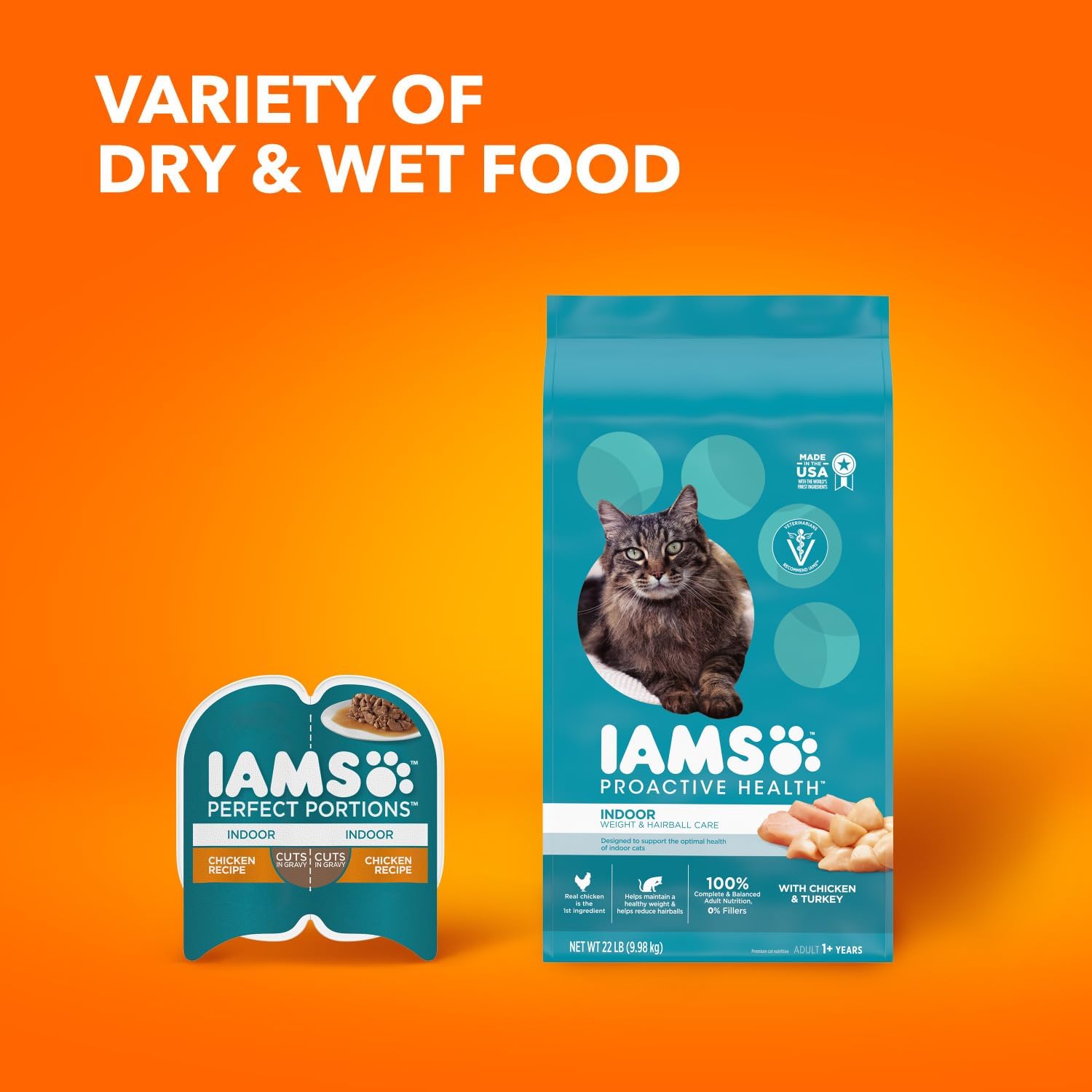 IAMS PROACTIVE HEALTH Adult Indoor Weight Control & Hairball Care Dry Cat Food with Chicken & Turkey Cat Kibble, 7 lb. Bag