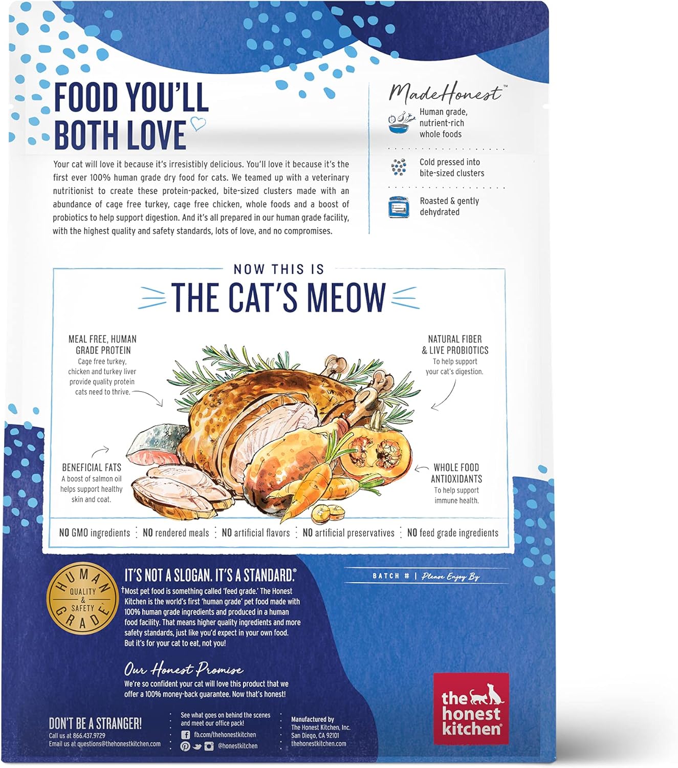 The Honest Kitchen Whole Food Clusters Grain Free Turkey & Chicken Dry Cat Food, 1 lb Trial Pouch