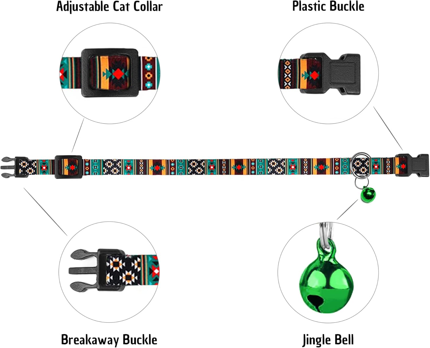 Cat Collar Breakaway 2PCS Adjustable Pattern Tribal Aztec Southwest Safety Pet Collars for Cats Kitten (Aztec + Tribal)