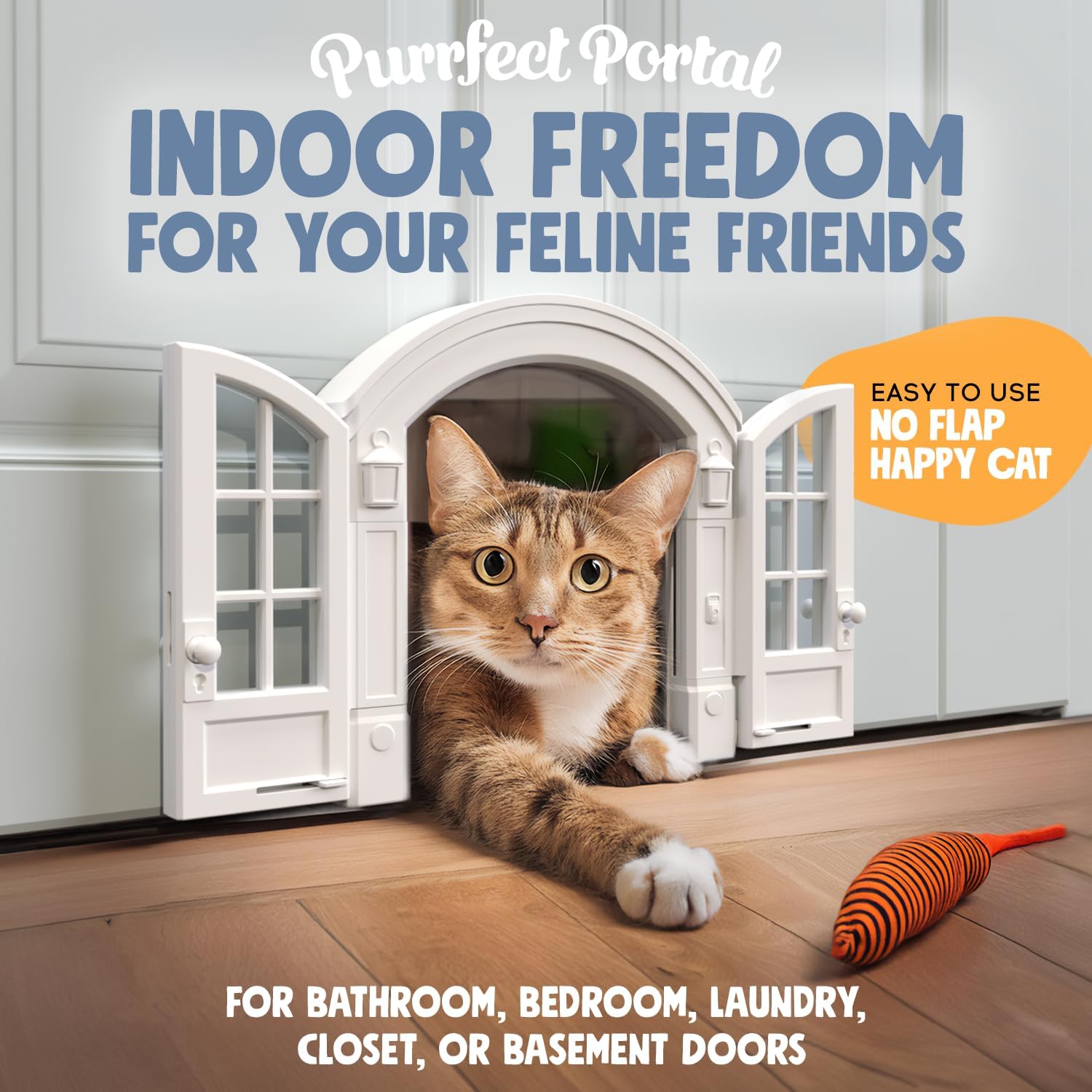 Purrfect Portal French Cat Door – Stylish No-Flap Cat Door Interior Door for Average-Sized Cats Up to 20 lbs, Easy DIY Setup, Secured Installation in Minutes, No Training Needed, 7.13 x 8.32”